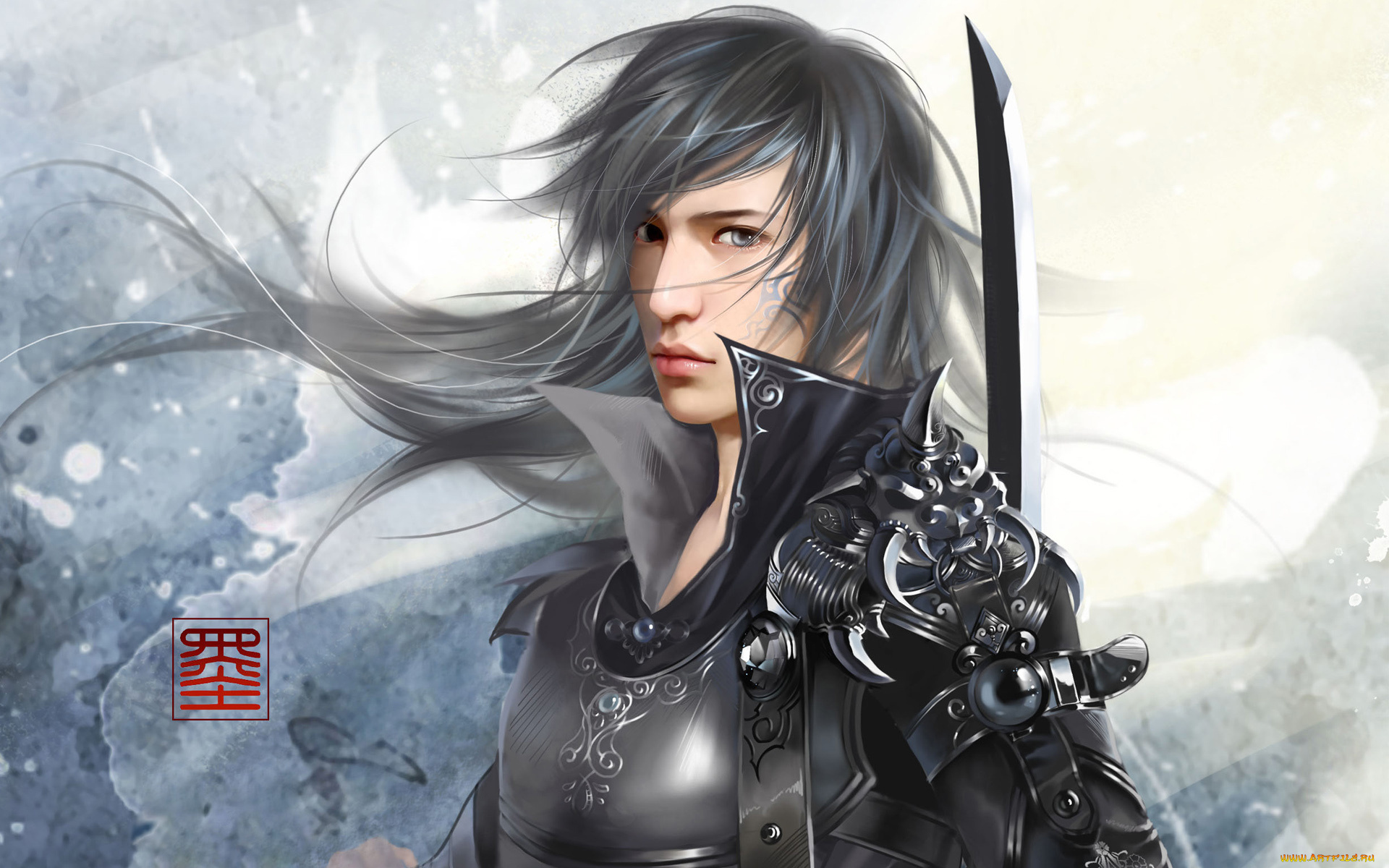 фэнтези, люди, парень, броня, меч