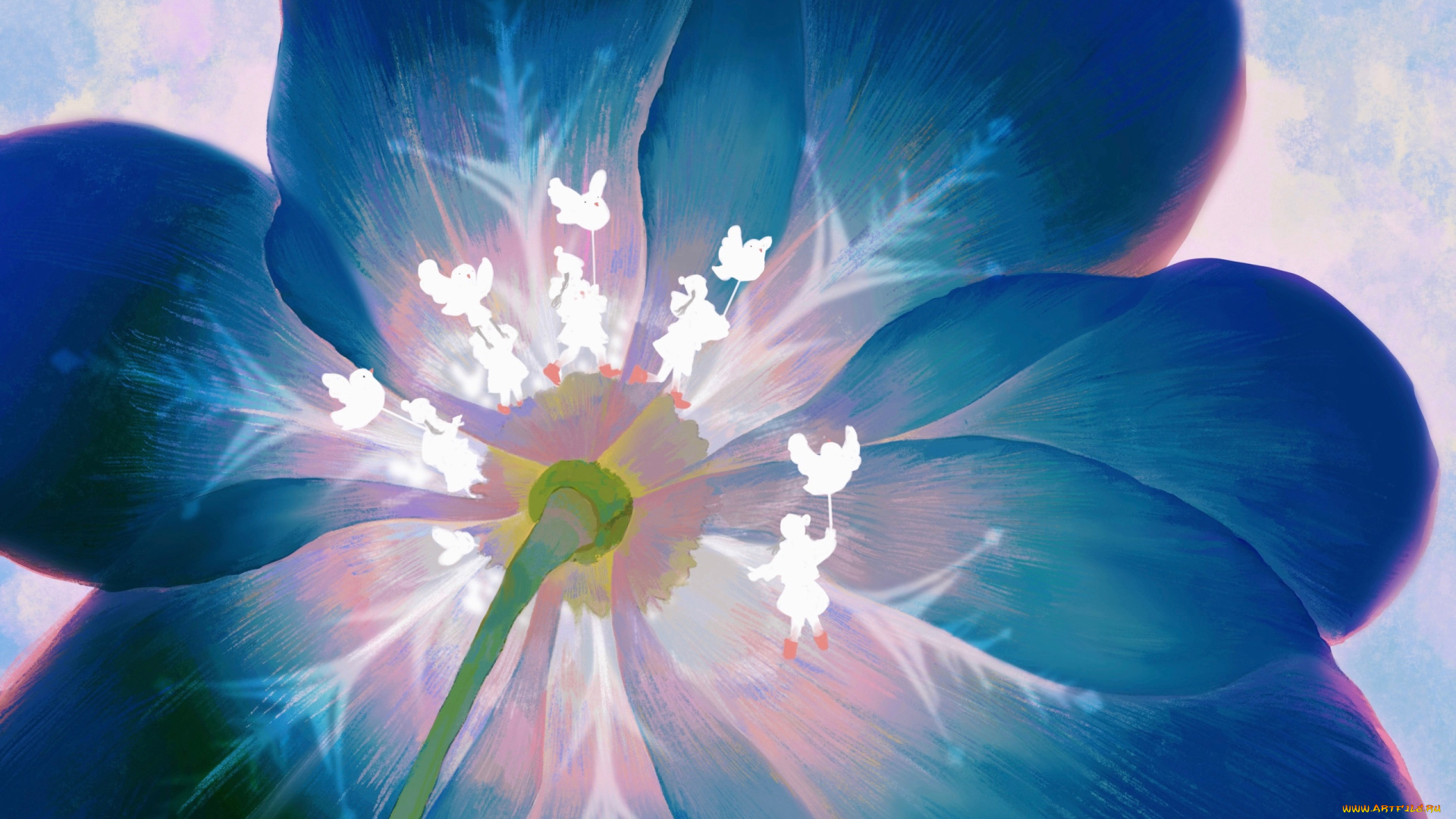 аниме, животные, , существа, цветок, дети, силуэты