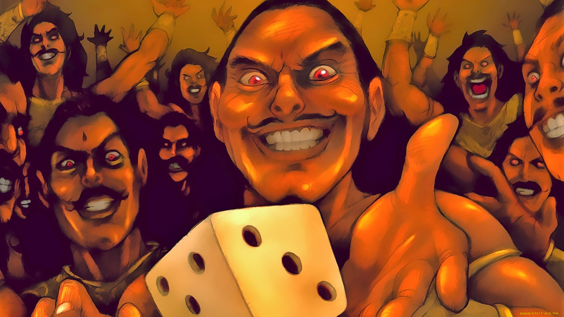 рисованное, люди, мужчины, игра, кости