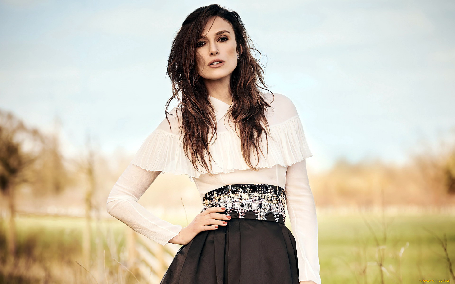 девушки, keira, knightley, блузка, пояс, юбка