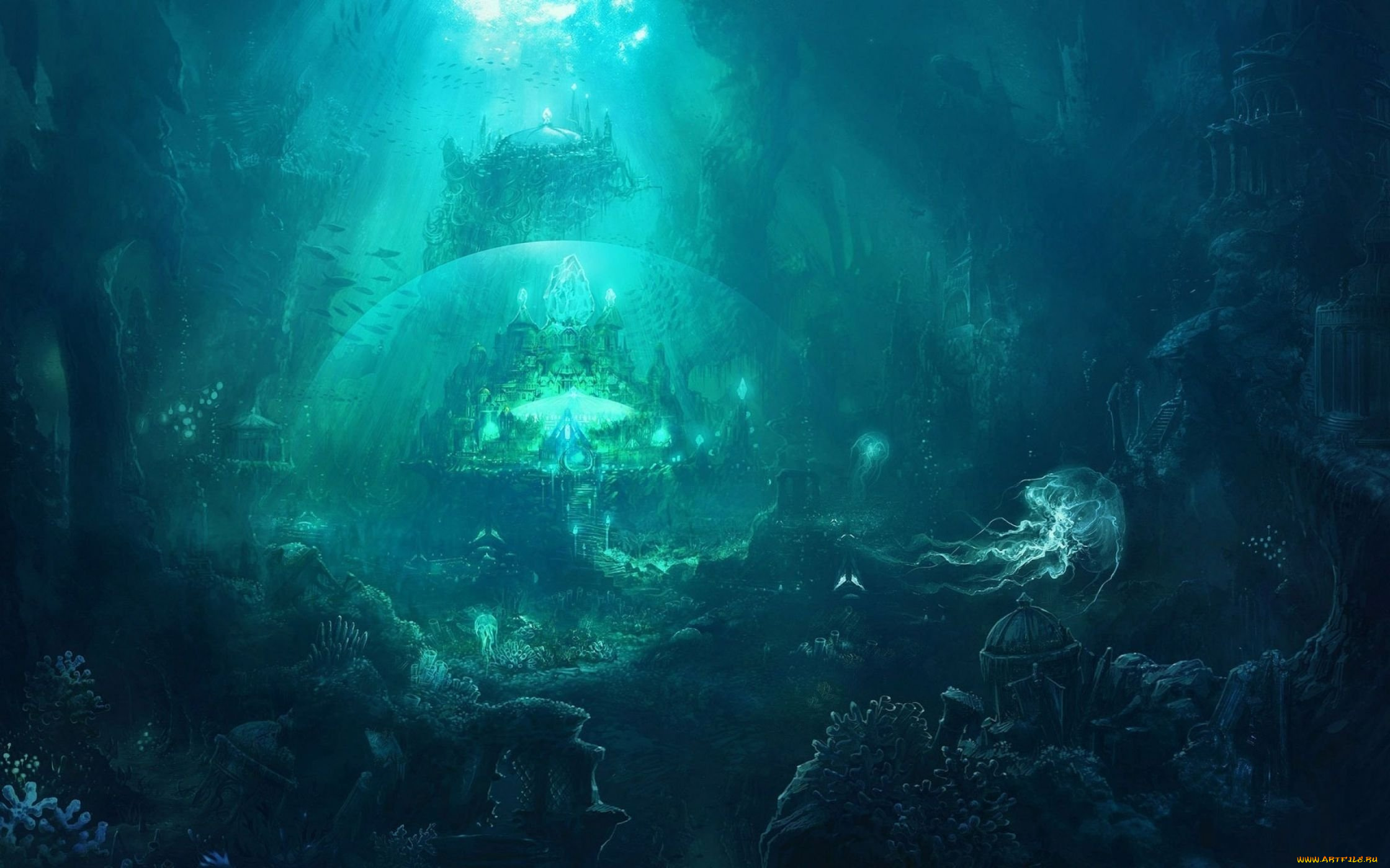 видео, игры, battle, of, the, immortals, море, дно, купола, город