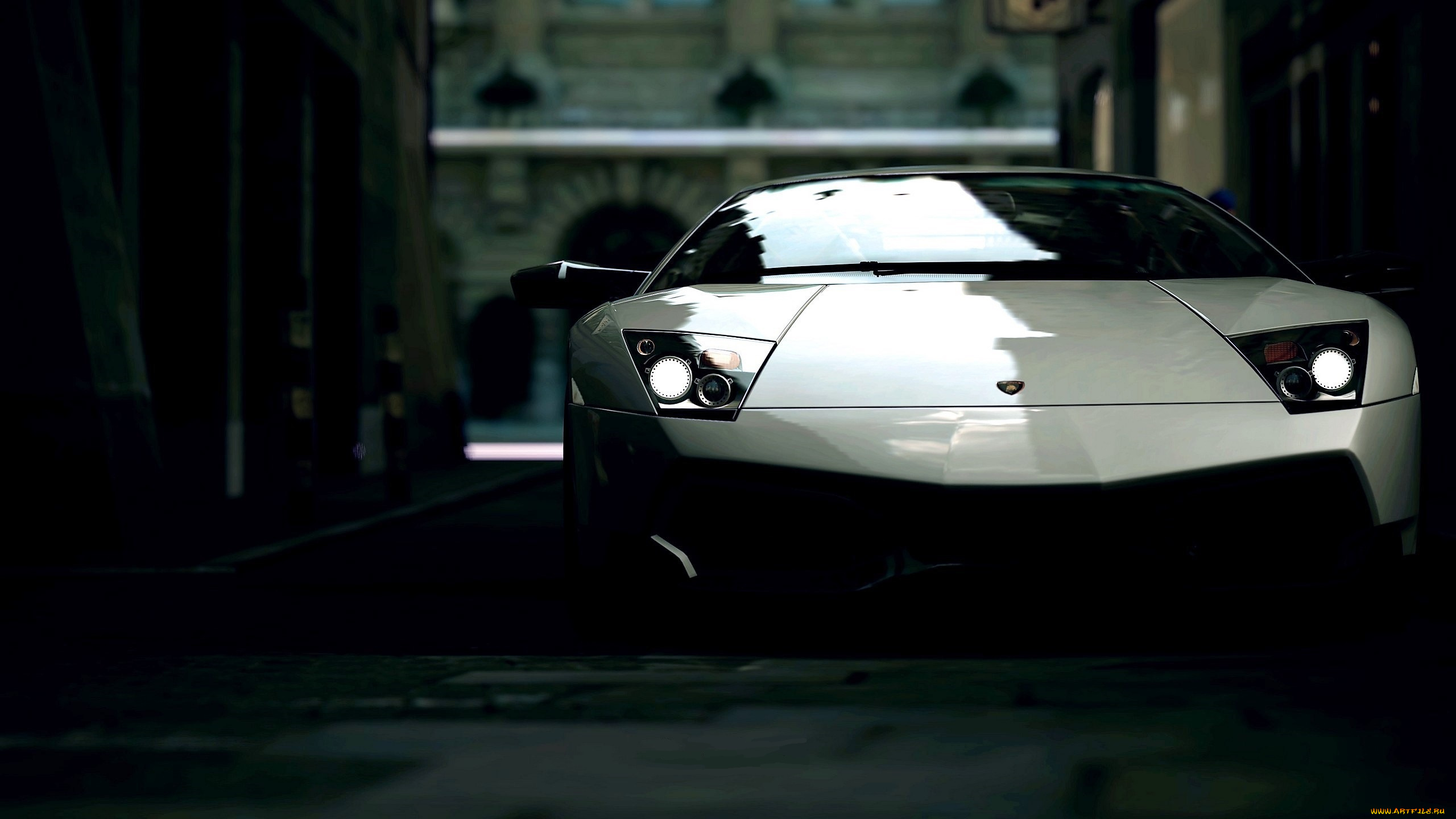 автомобили, lamborghini, белый, подворотня