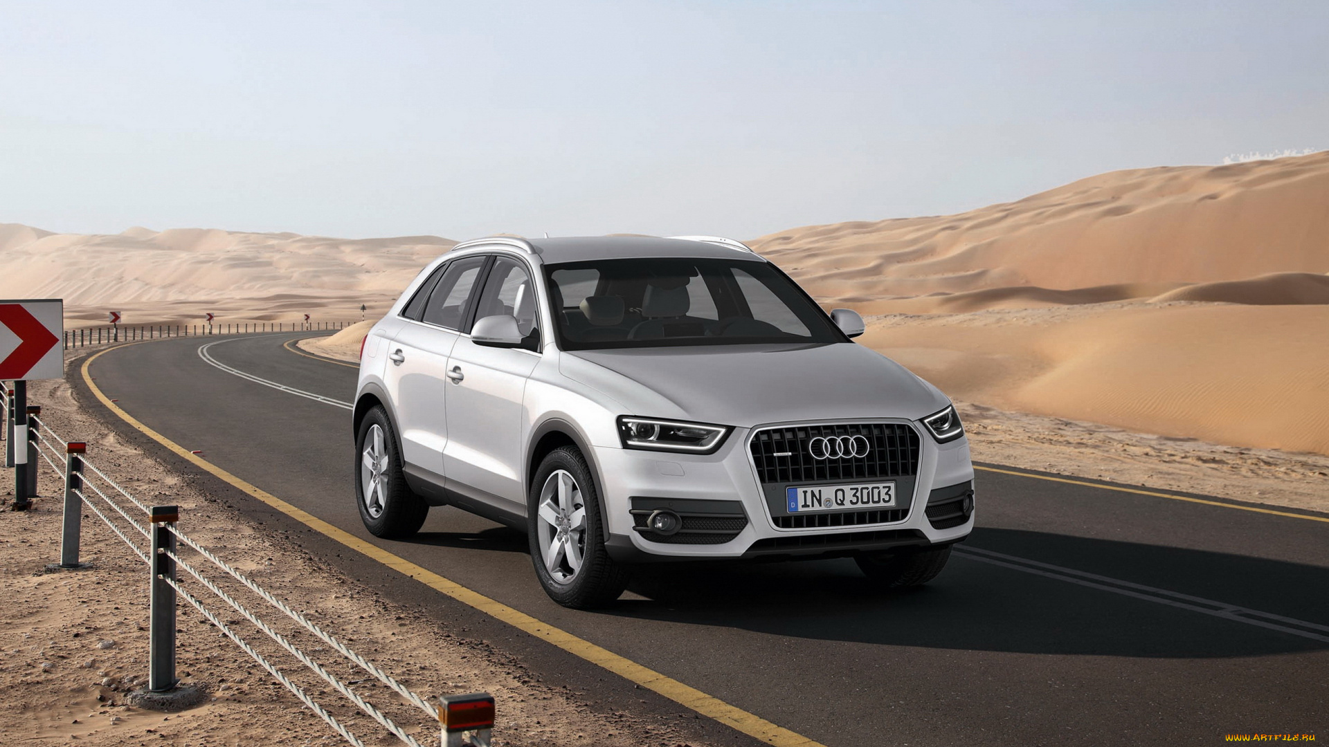 audi, q3, автомобили, audi, белый, дорога, пустыня