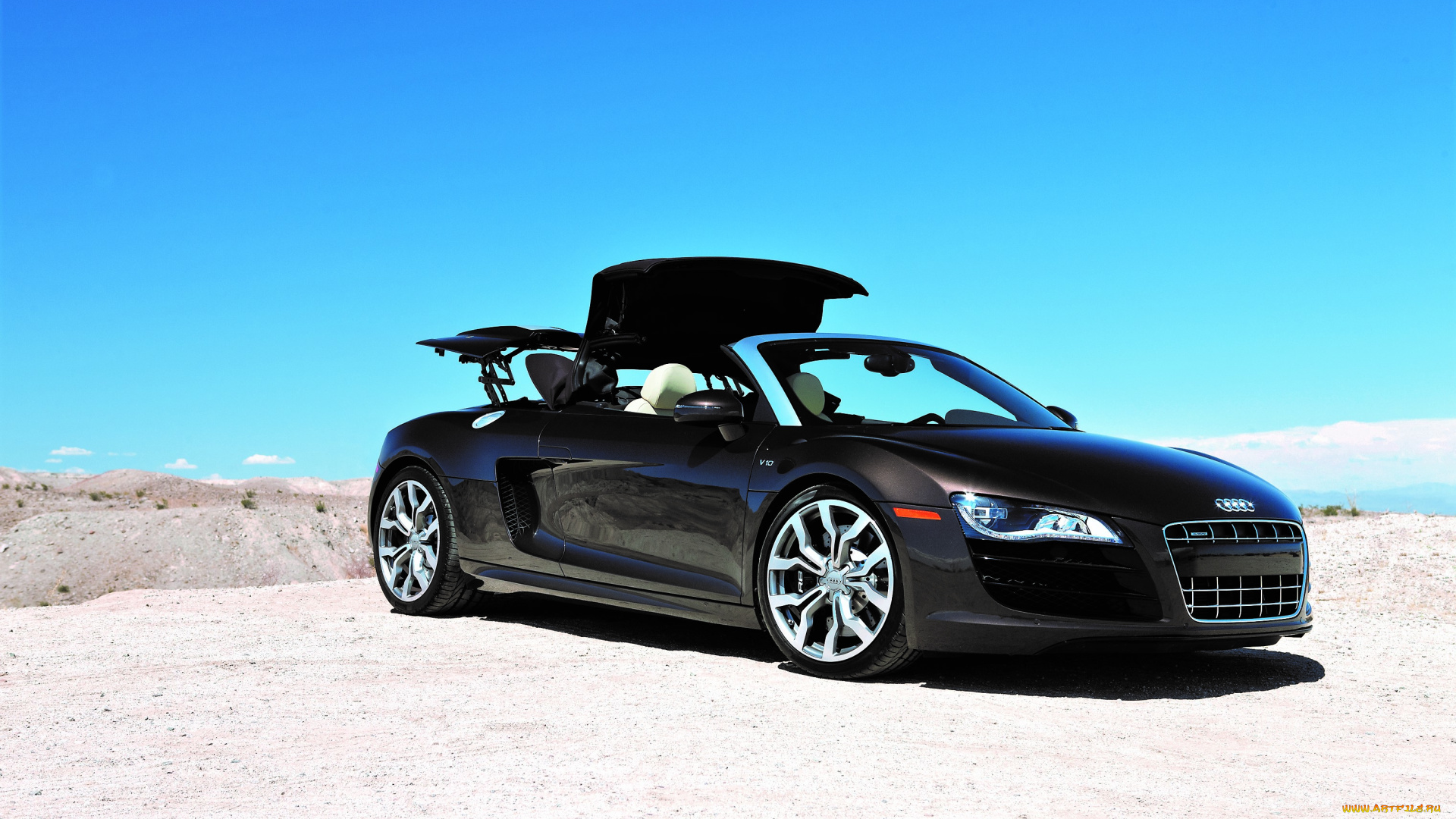 автомобили, audi, черный, кабриолет, пустыня