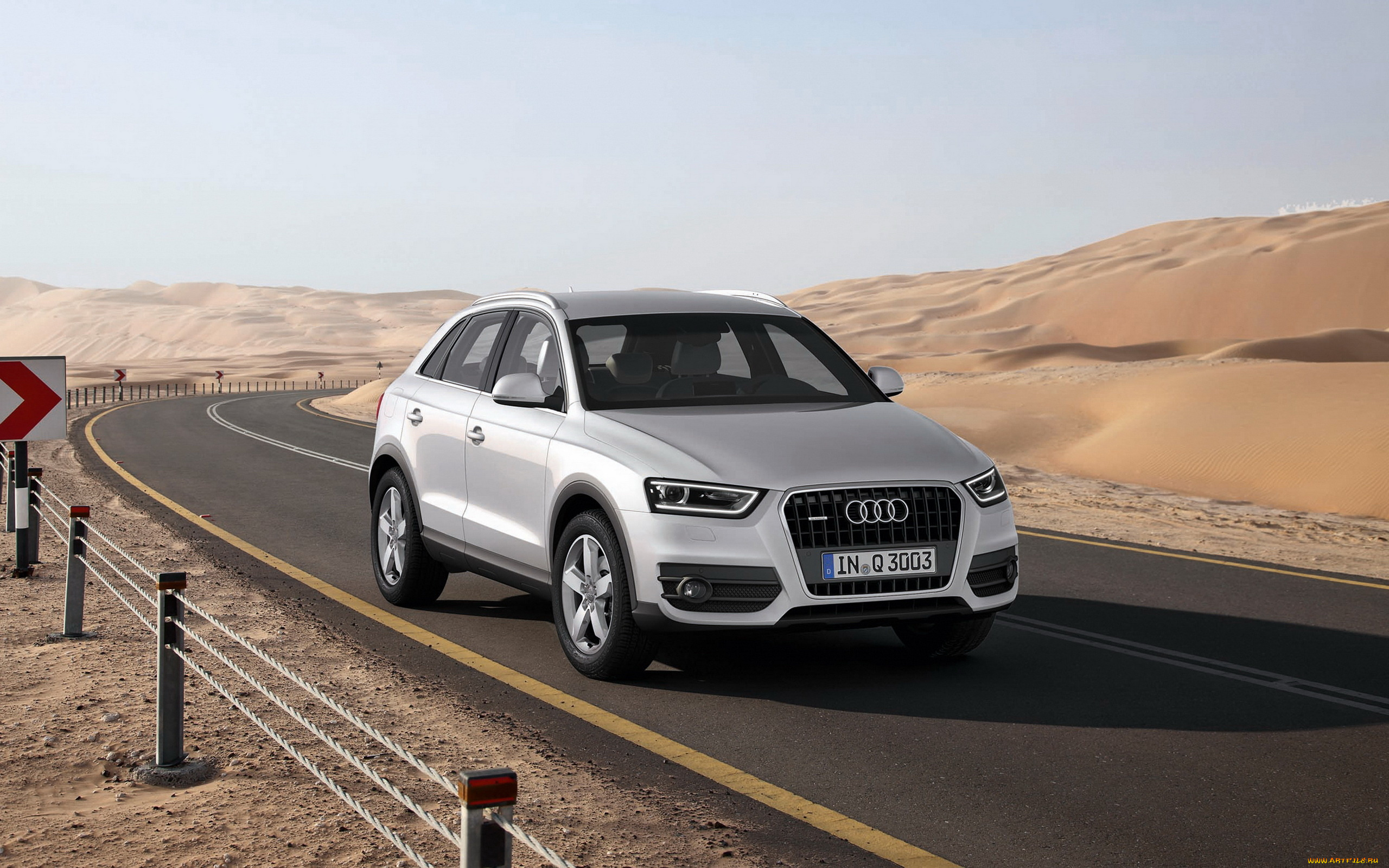 audi, q3, автомобили, audi, белый, дорога, пустыня