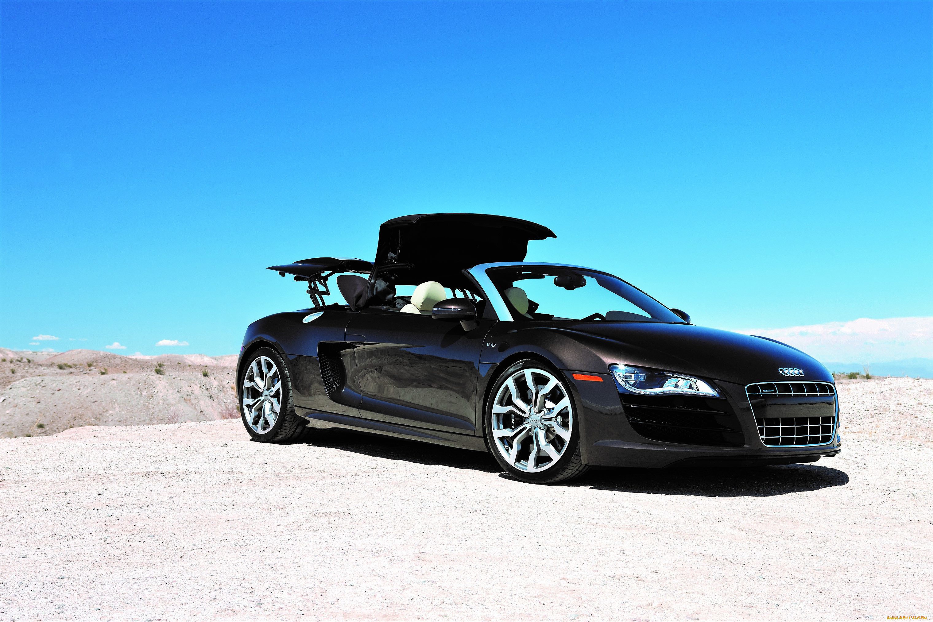 автомобили, audi, черный, кабриолет, пустыня