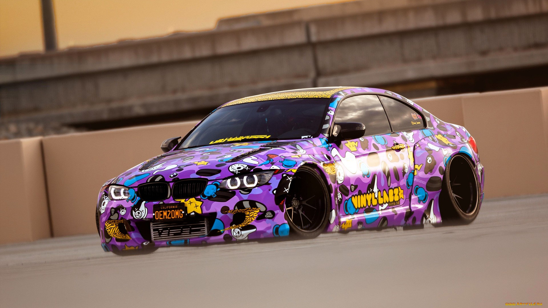 автомобили, bmw, бмв, площадка, фиолетовый, аэрография