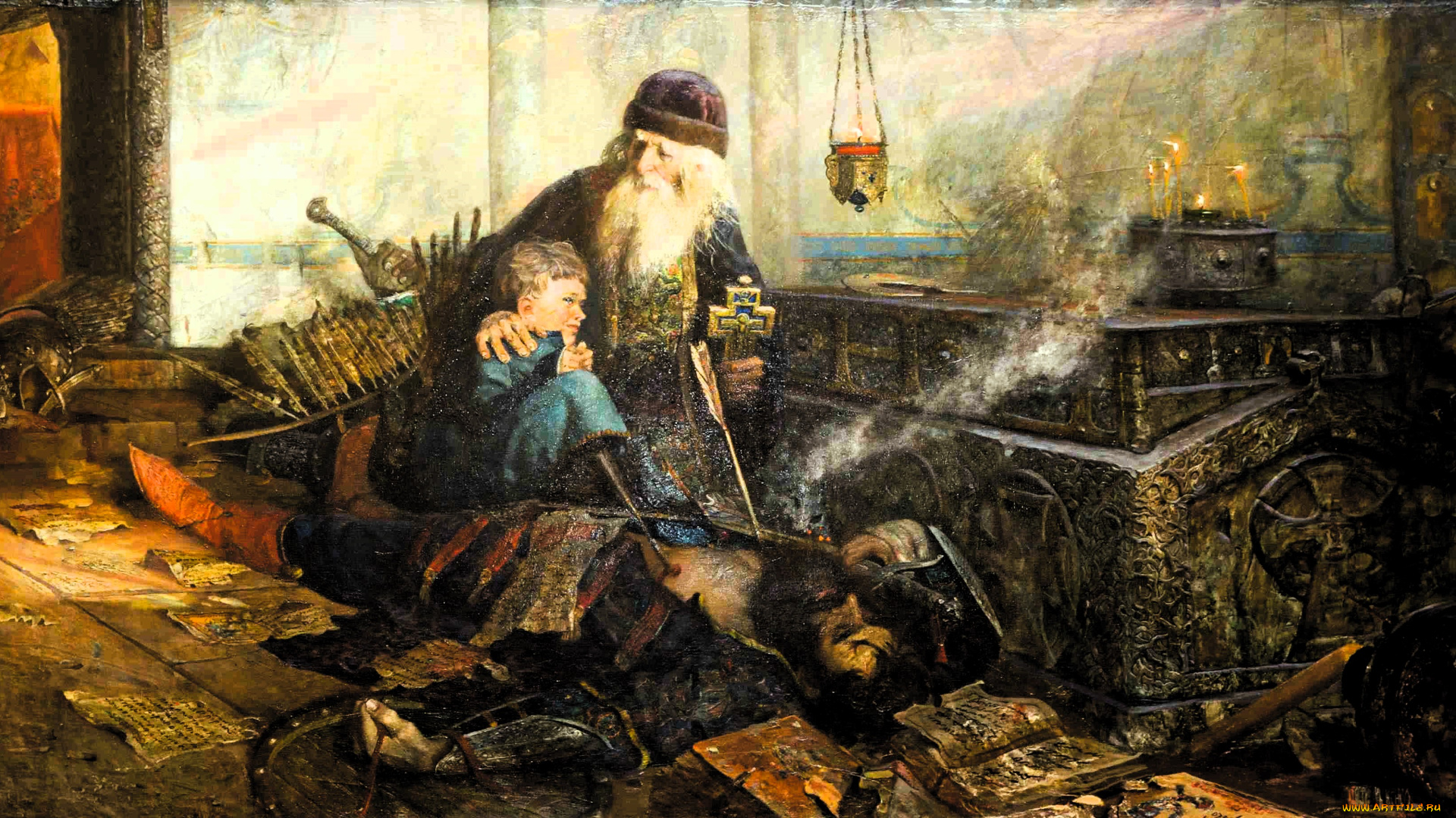 рисованное, павел, рыженко, священник, крест, мальчик, ребенок, мертвец, стрелы, книги