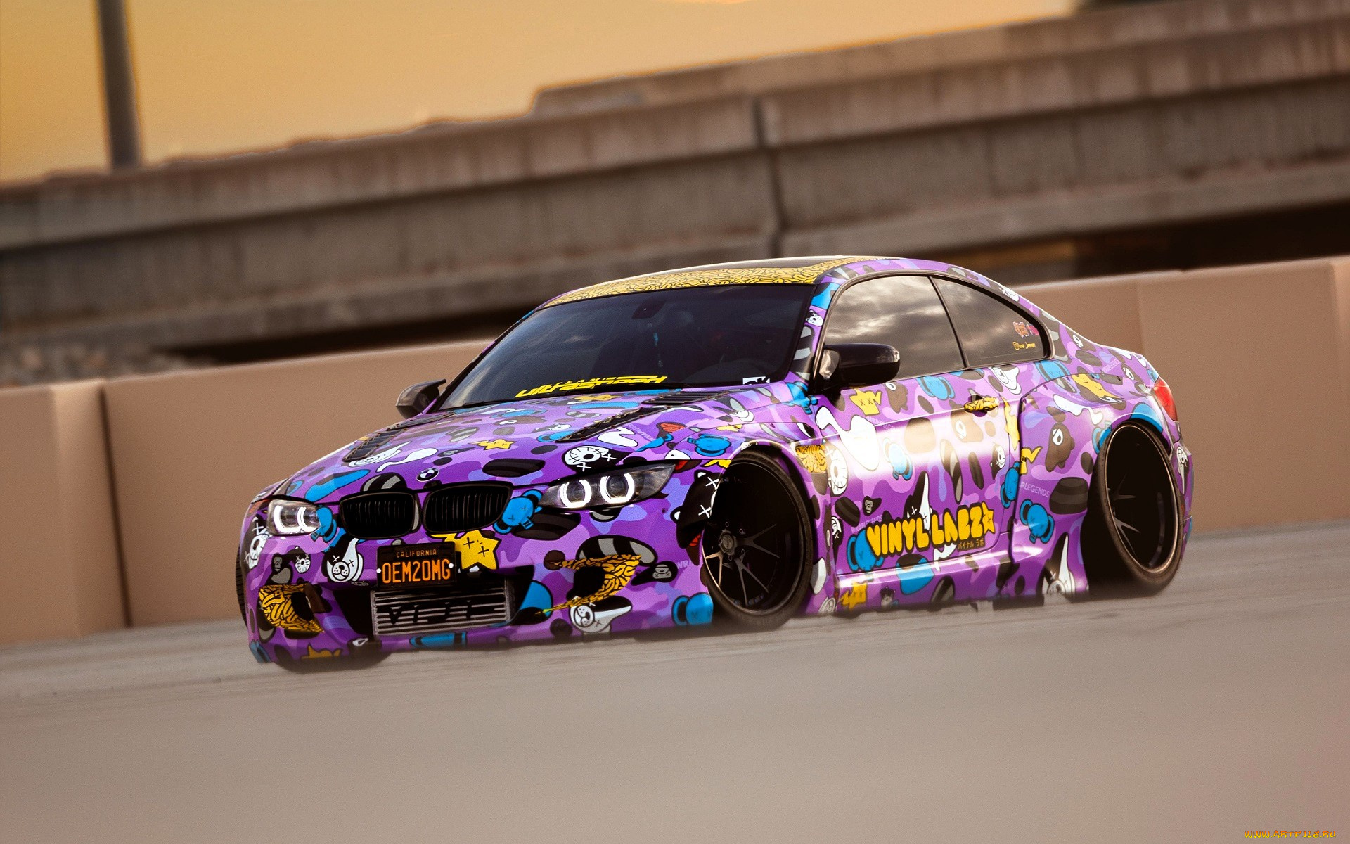 автомобили, bmw, бмв, площадка, фиолетовый, аэрография