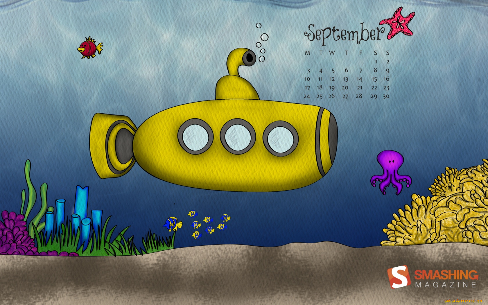 календари, рисованные, векторная, графика, подводная, лодка, субмарина