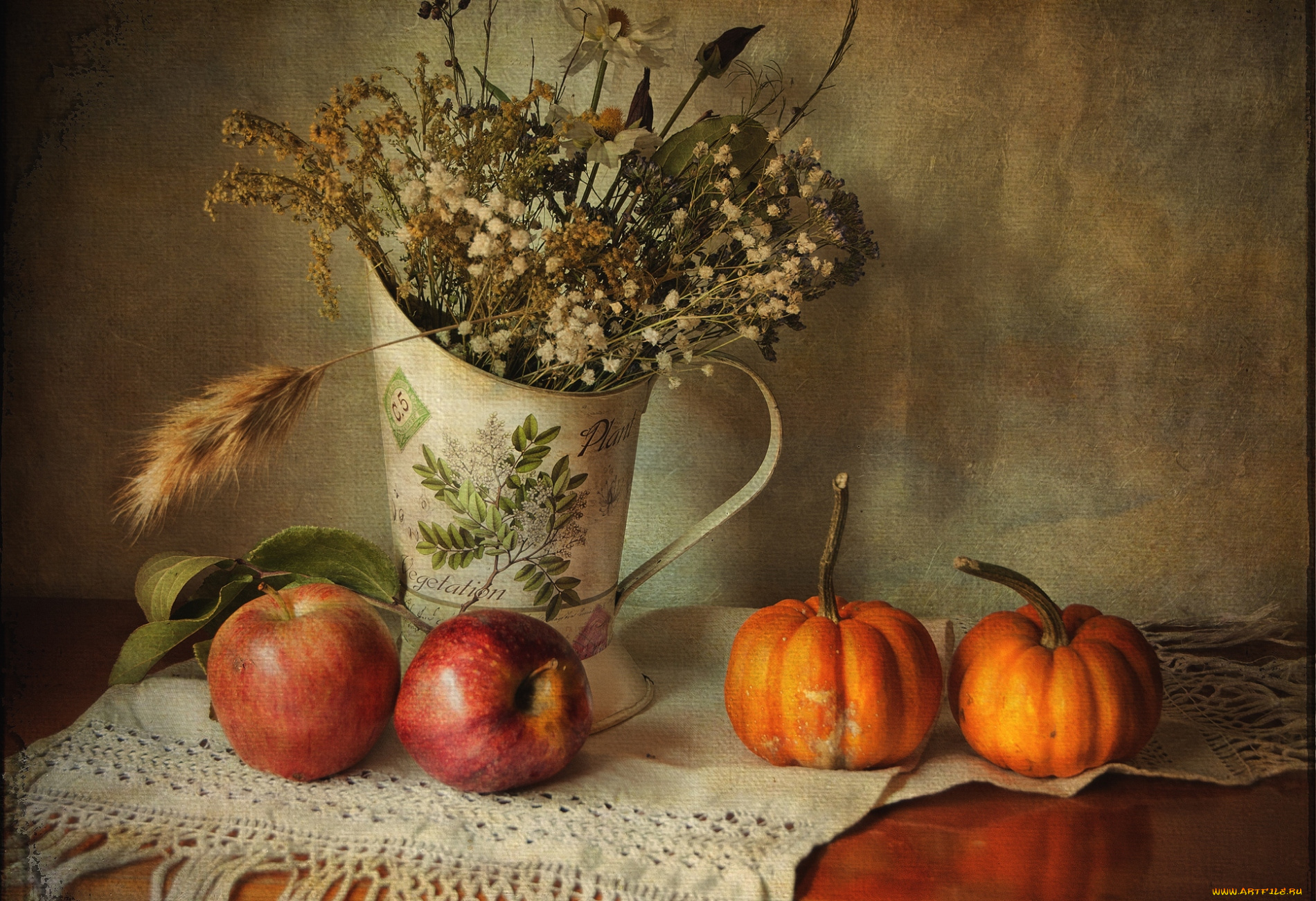 еда, натюрморт, тыква, яблоки, полевые, цветы