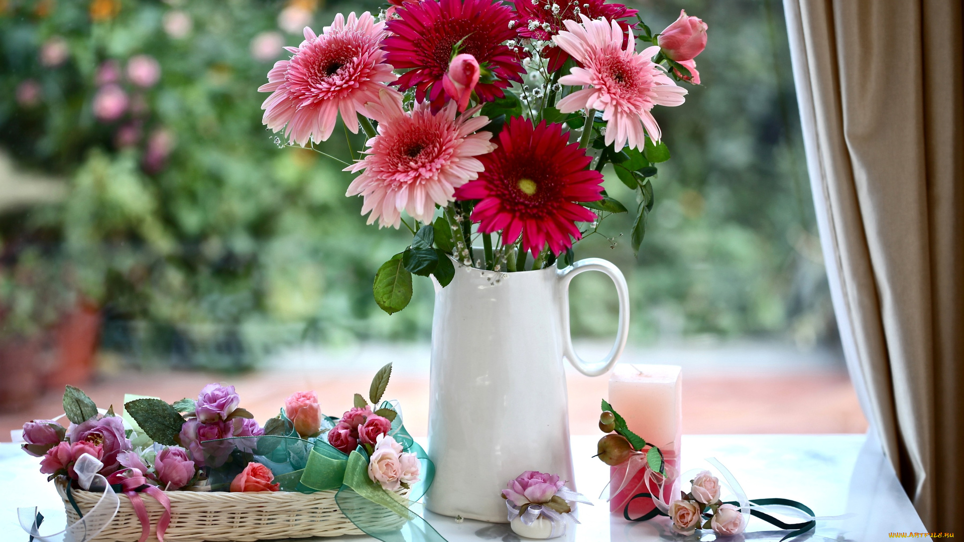 цветы, букеты, композиции, ваза, герберы, розы