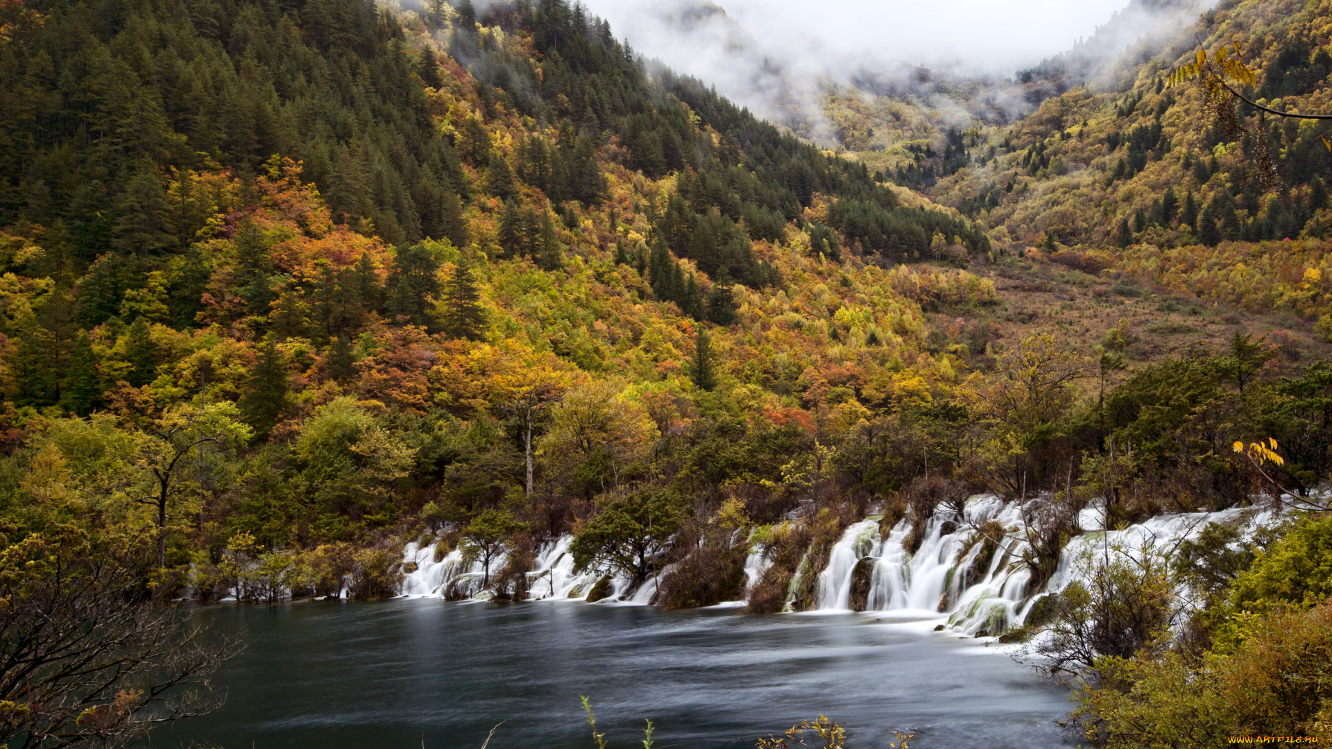 dragon, falls, jiuzhaigou, valley, китай, природа, водопады, водопад