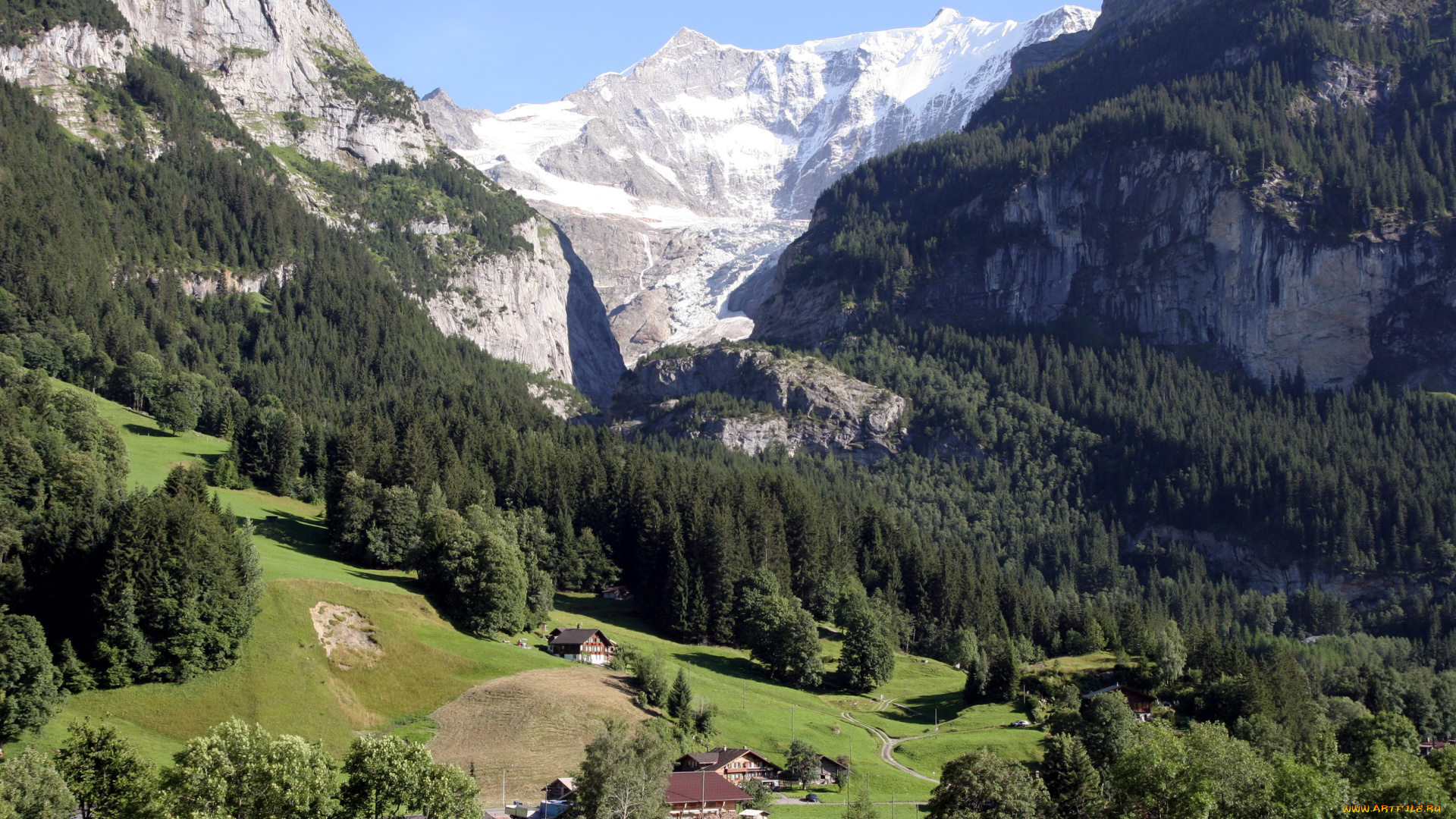 гора, gross, fiescherhorn, switzerland, природа, горы, лес
