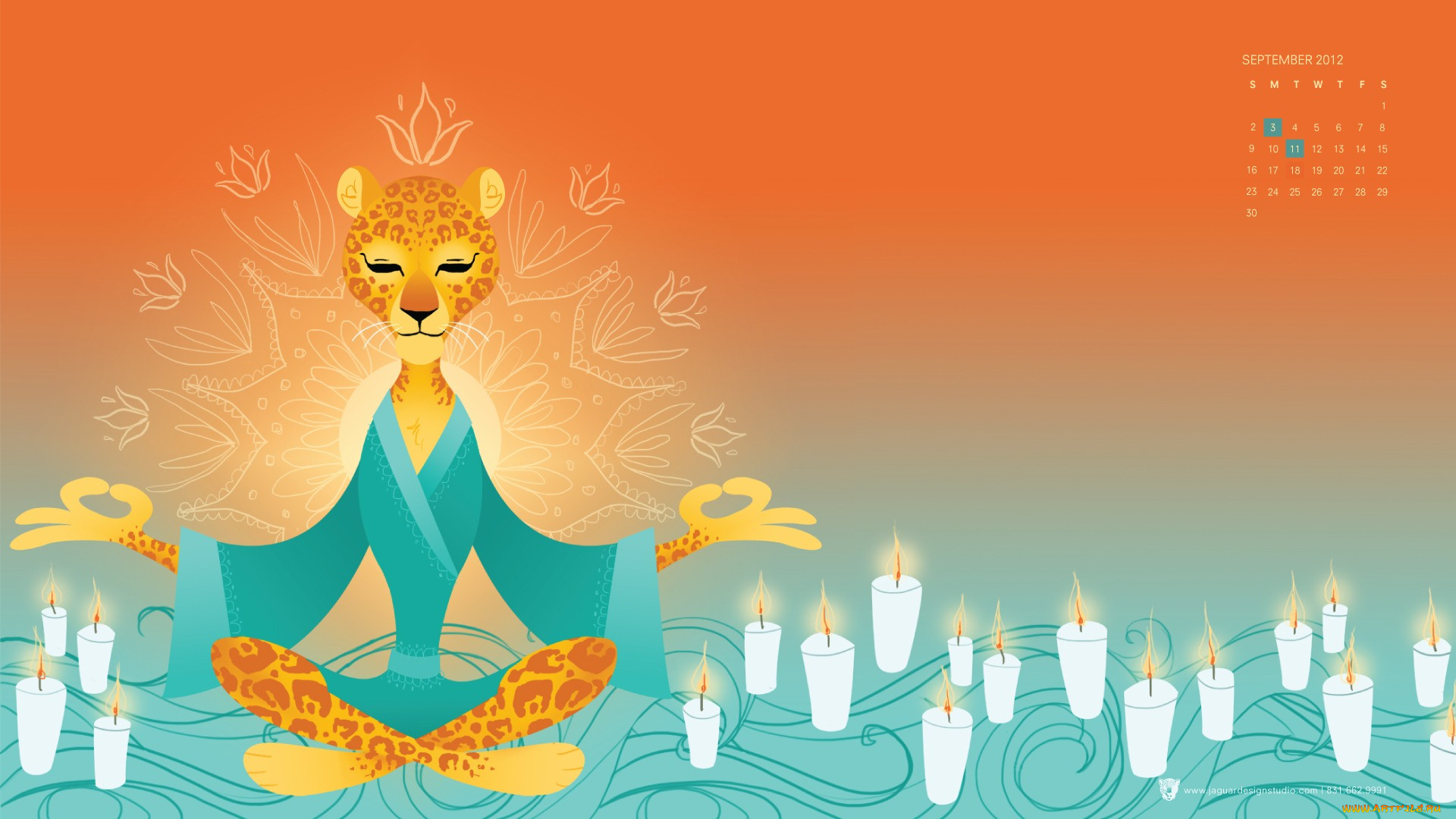 календари, рисованные, векторная, графика, медитация, свечи, гепард