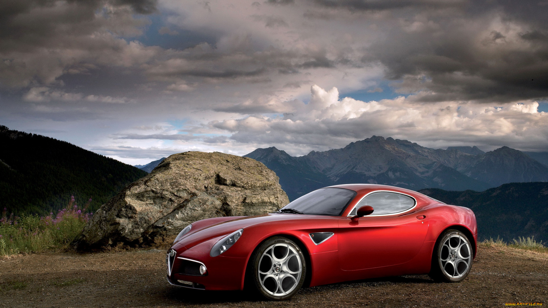 alfa, romeo, 8c, competizione, автомобили, облака, горы