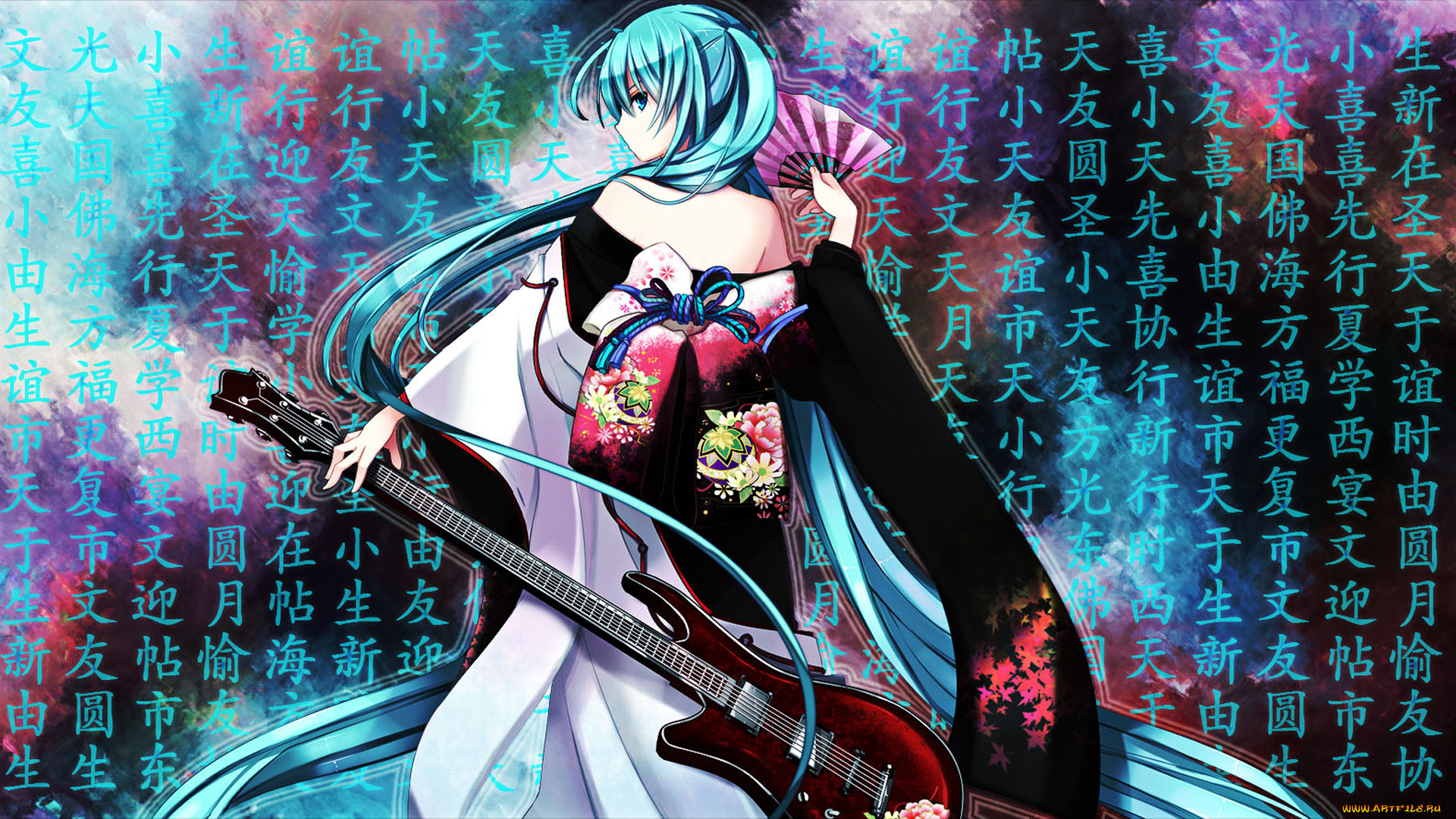 аниме, vocaloid, гитара, кимоно