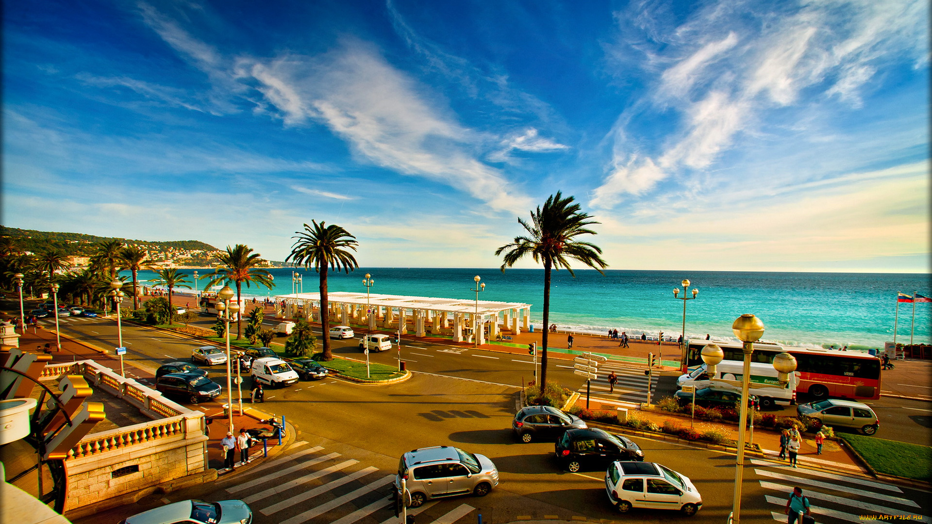 франция, лазурный, берег, ницца, города, улицы, площади, набережные, дома, море, дорога, побережье