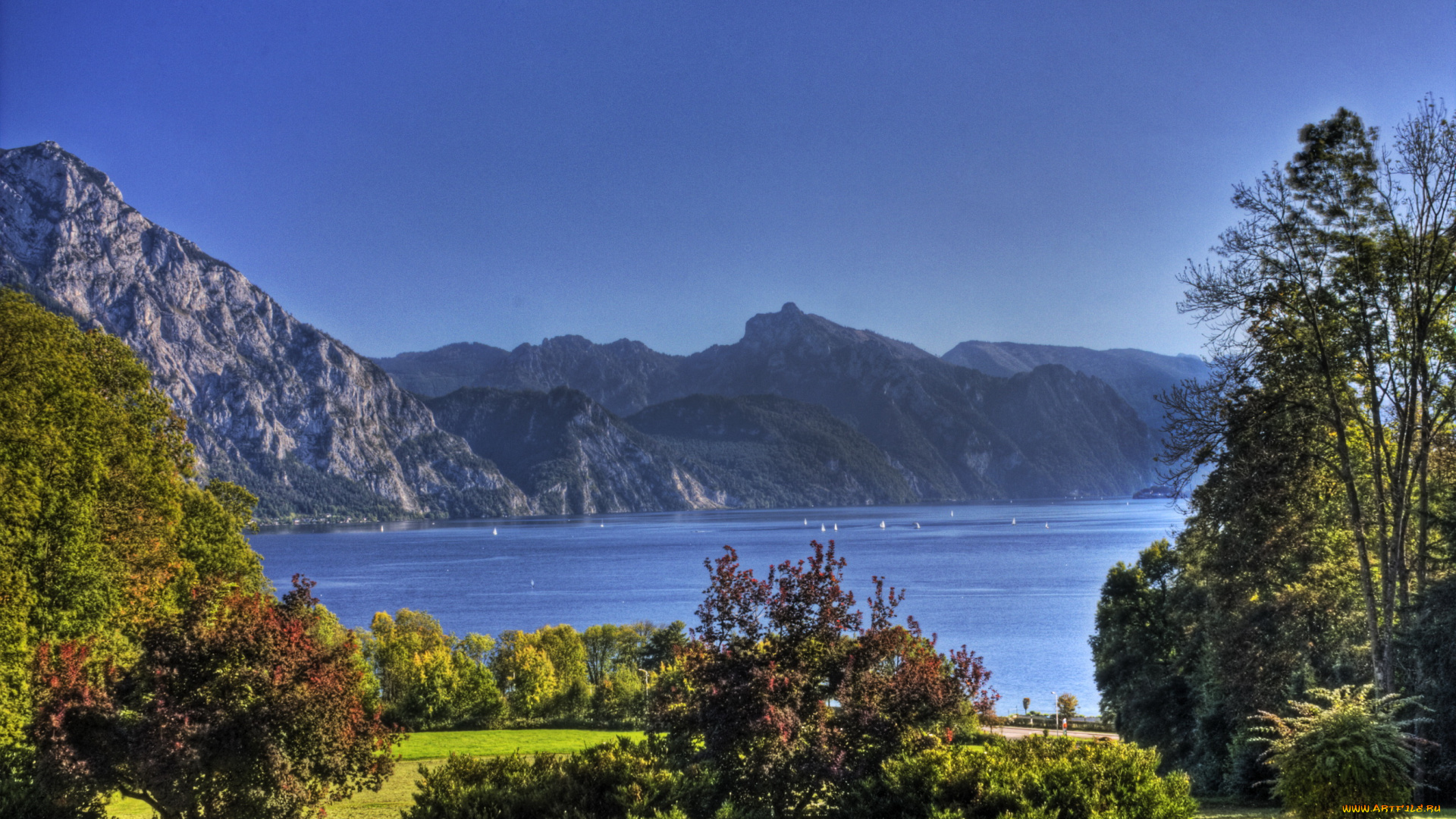 lake, traunsee, австрия, природа, реки, озера, дервья, горы, озеро