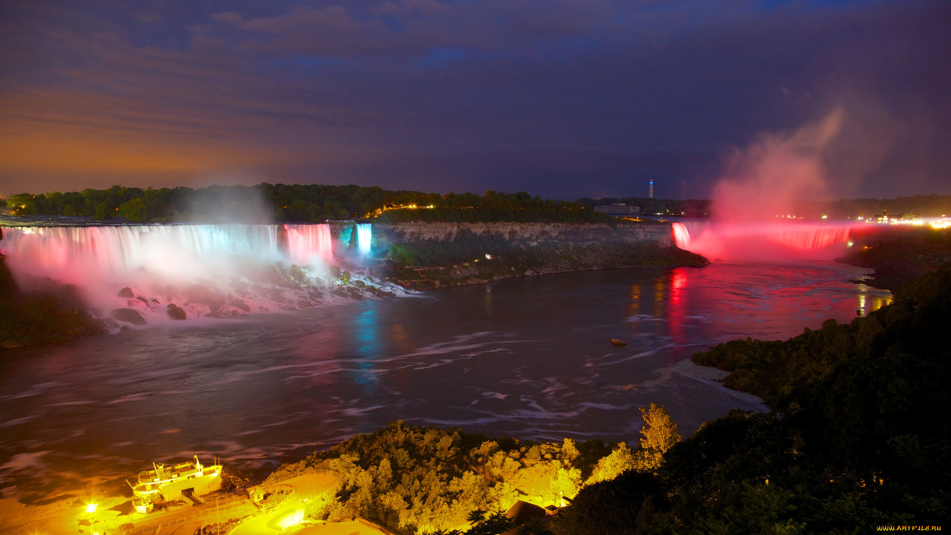 niagara, falls, природа, водопады, ночь, водопад, огни