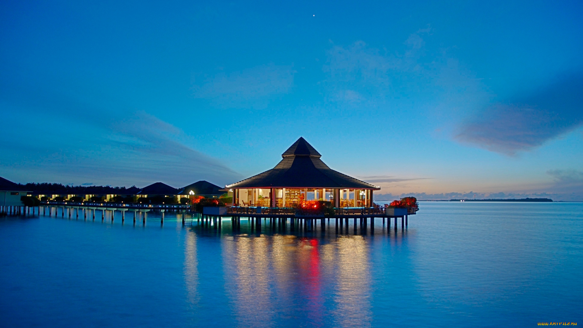 природа, моря, океаны, океан, бунгало, сумерки