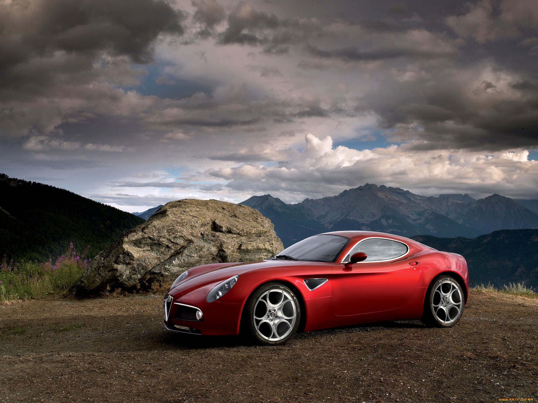 alfa, romeo, 8c, competizione, автомобили, облака, горы