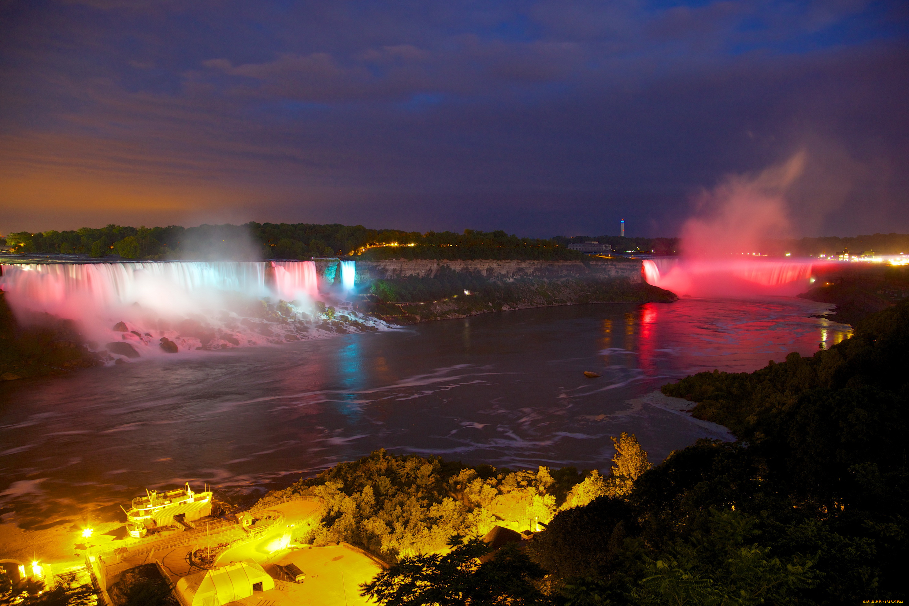 niagara, falls, природа, водопады, ночь, водопад, огни