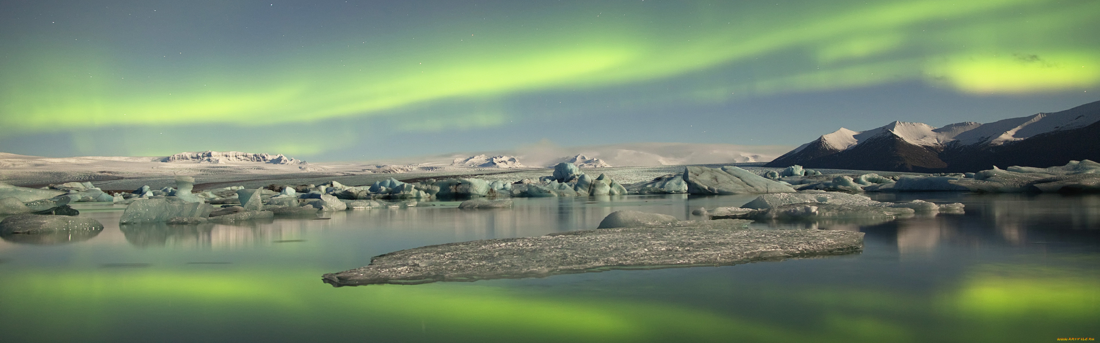 природа, северное, сияние, вершины, лед