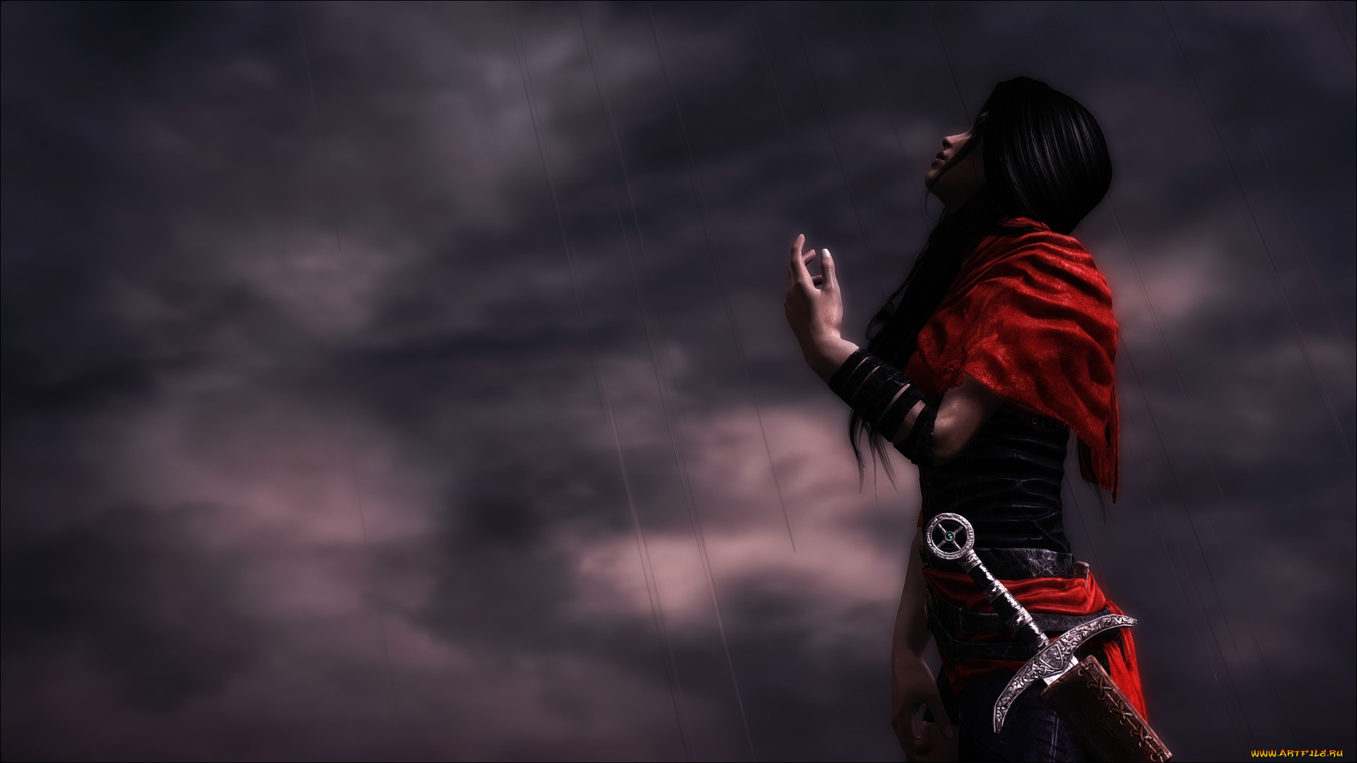 3д, графика, амазонки, , amazon, меч, дождь, фон, воин, рендеринг, девушка