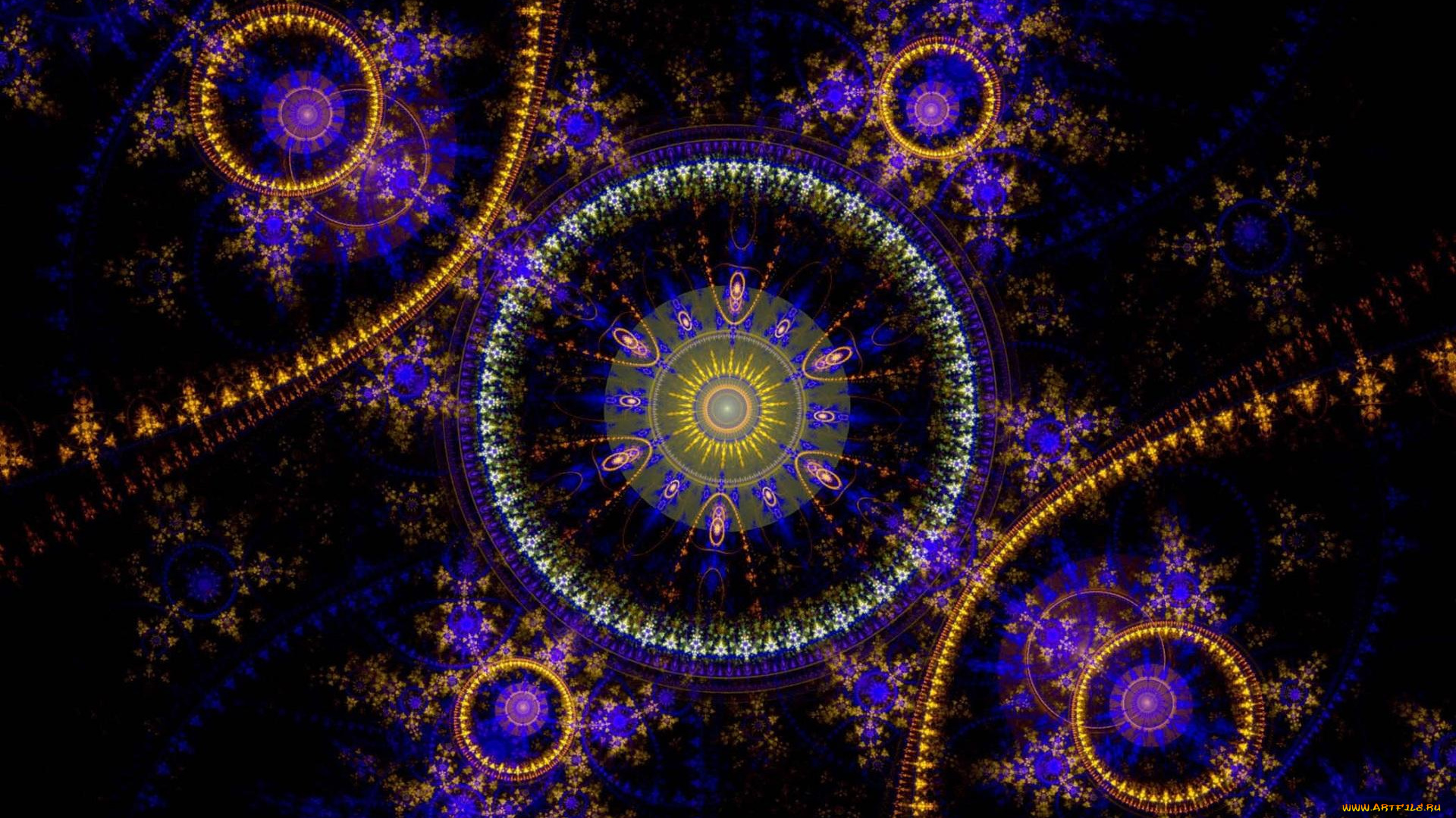 3д, графика, фракталы, , fractal, круги, орнамент, свечение