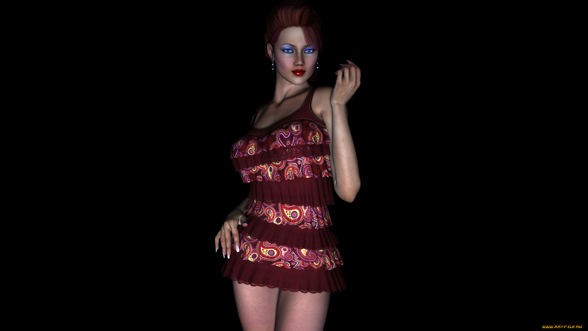 3д, графика, люди, , people, девушка, взгляд, рыжая, фон