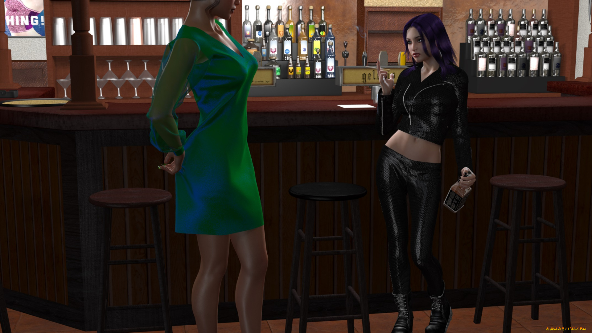 3д, графика, люди, , people, девушки, бар, напитки