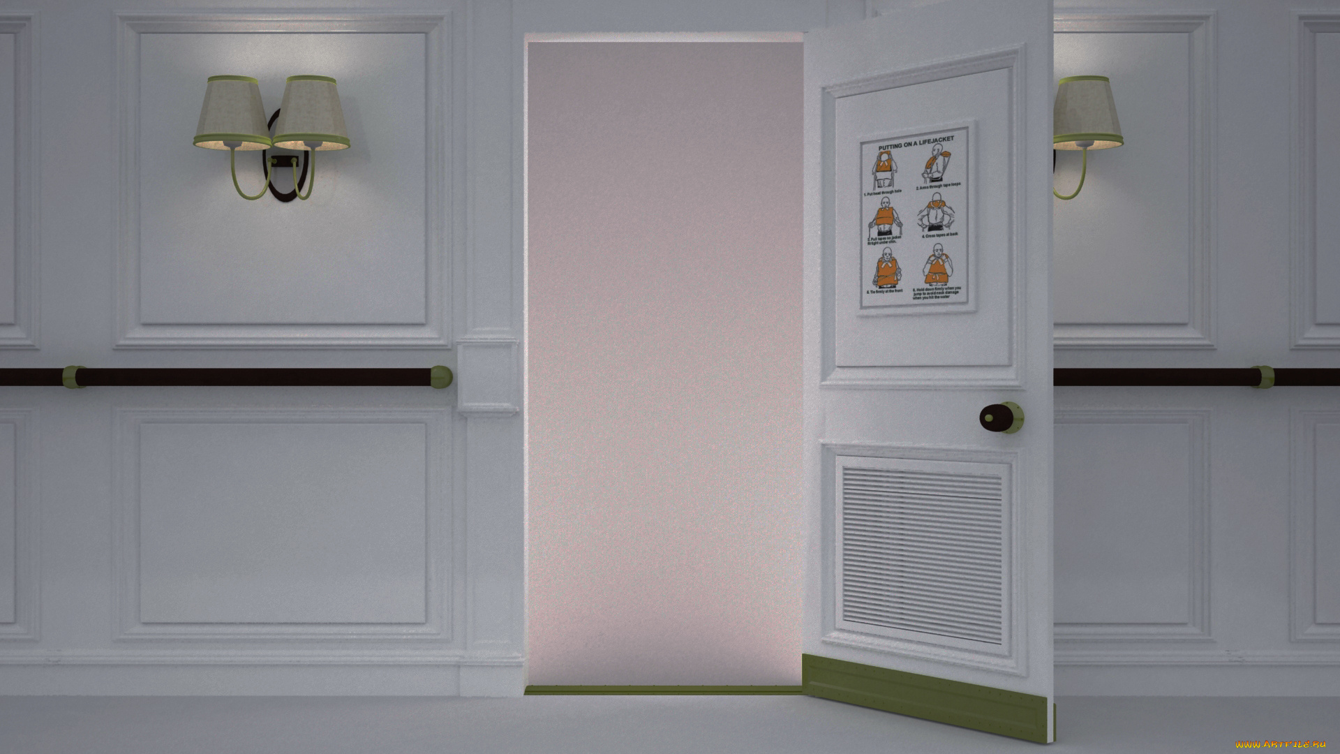 3д, графика, реализм, , realism, светильники, пустота, коридор