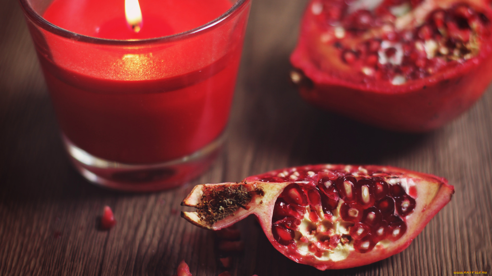 еда, гранат, свеча, зерна