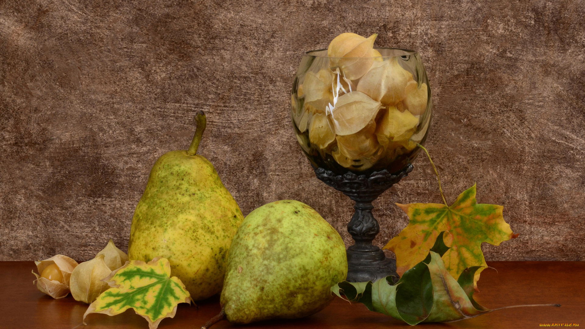 еда, груши, листья, цветы, бокал, груша