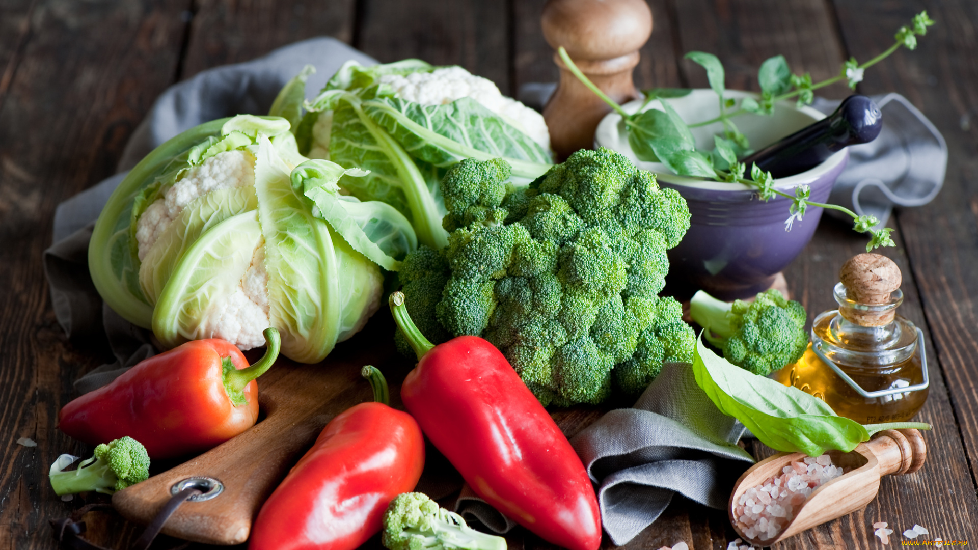 еда, овощи, цветная, капуста, брокколи, перец