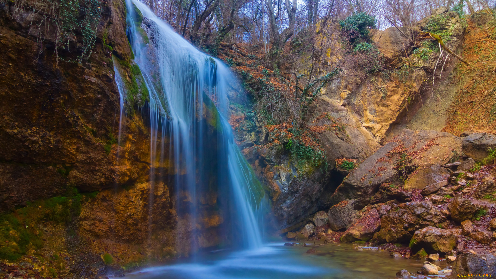 горный, водопад, в, крыму, природа, водопады, орный, крым, осенний, водопад
