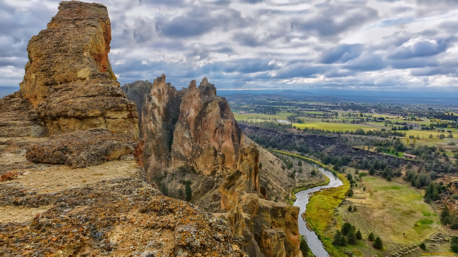 природа, горы, скала, долина, река