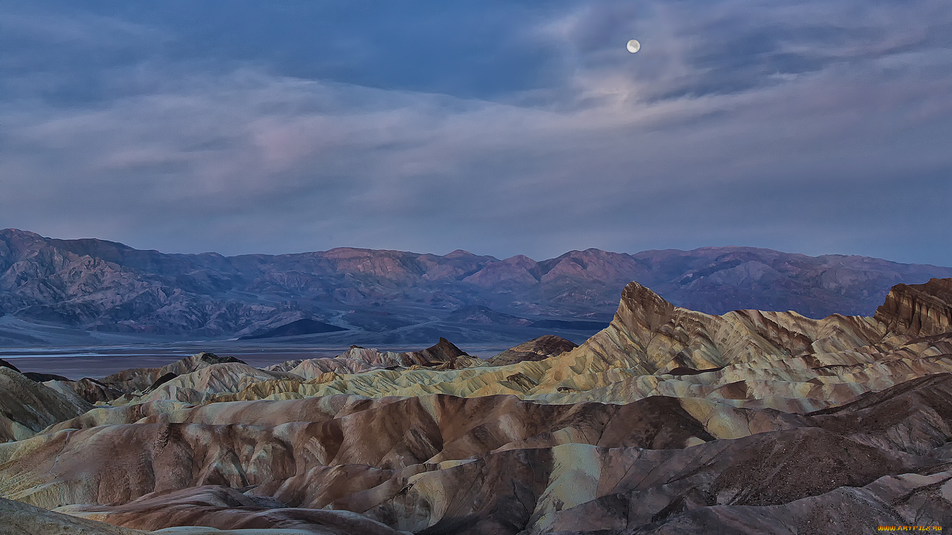 природа, горы, вершины, ночь, луна