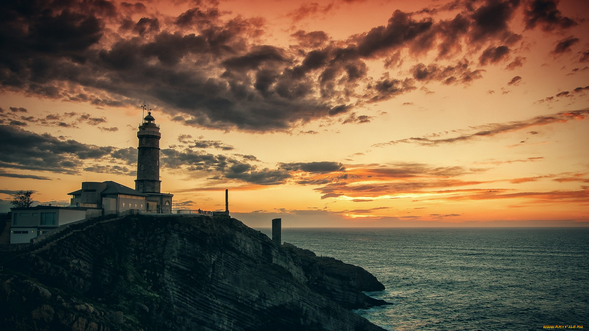 природа, маяки, рассвет, скала, море, утро, маяк