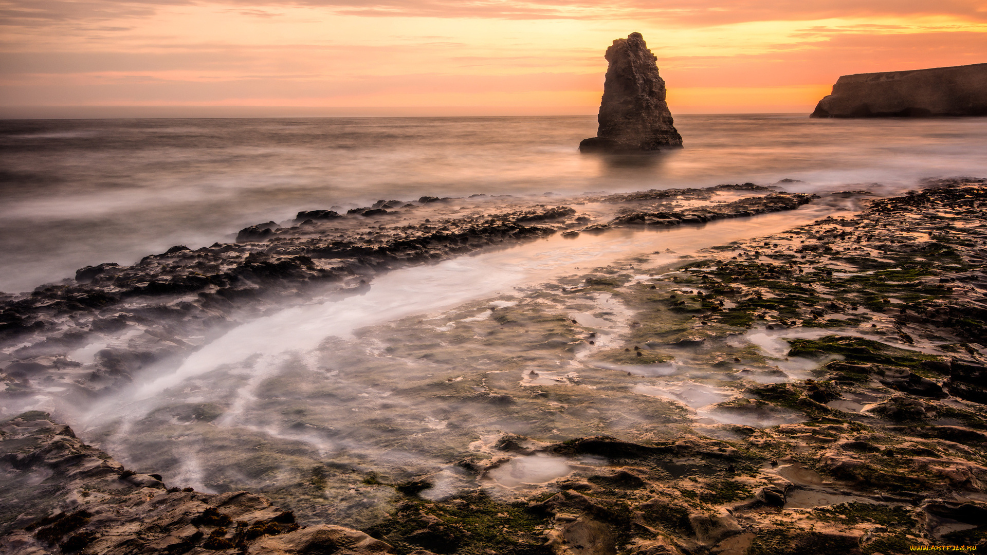 природа, побережье, берег, закат, вода, камни
