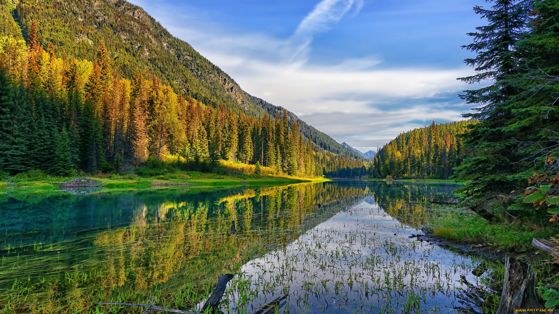 природа, реки, озера, горы, лес, река, облака