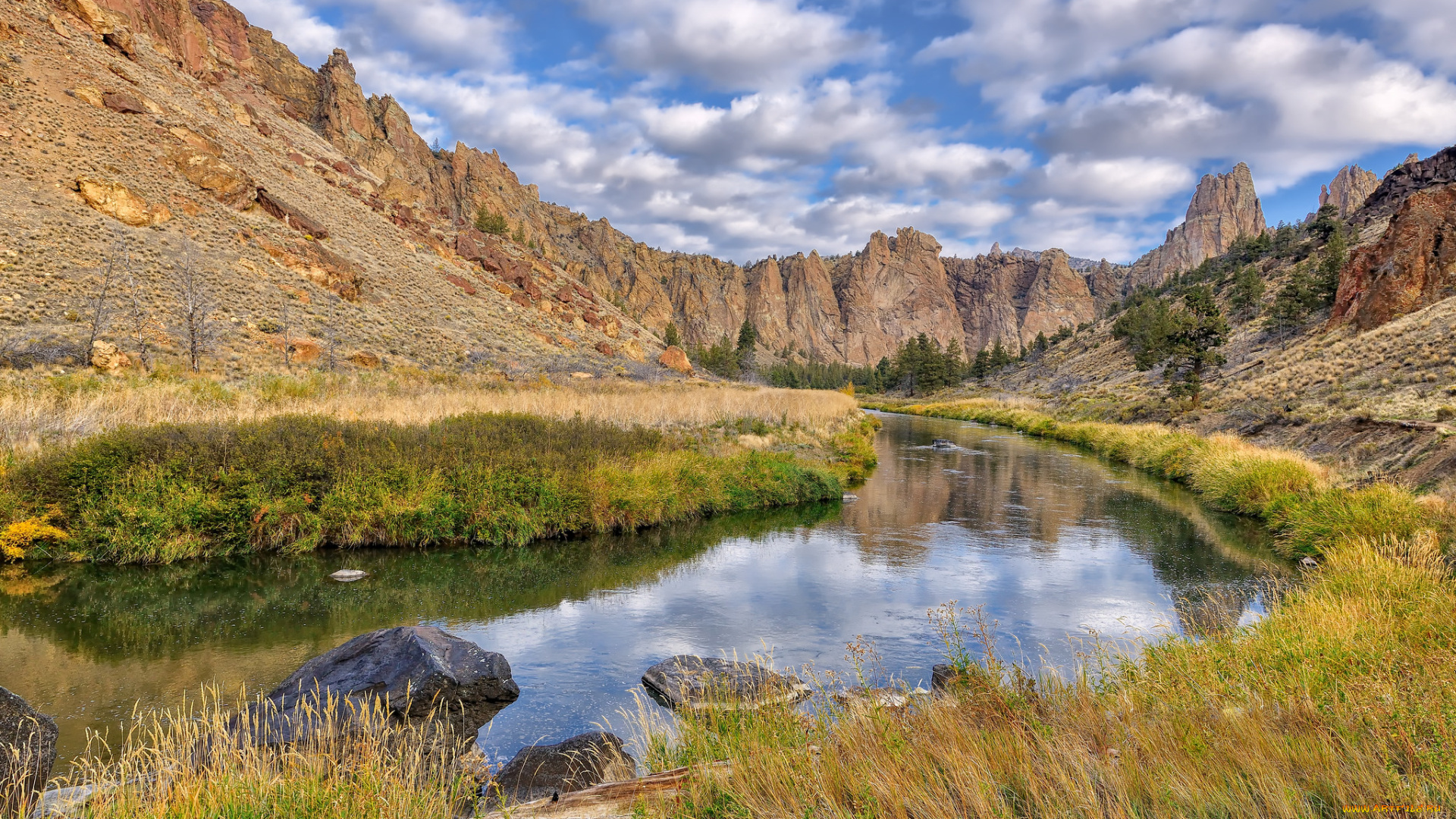 природа, реки, озера, лес, горы, облака, река