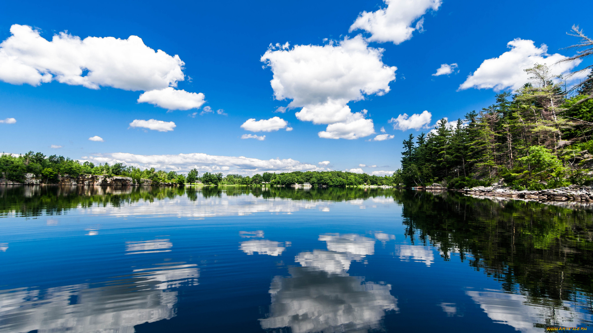 природа, реки, озера, отражение, облака, деревья, река