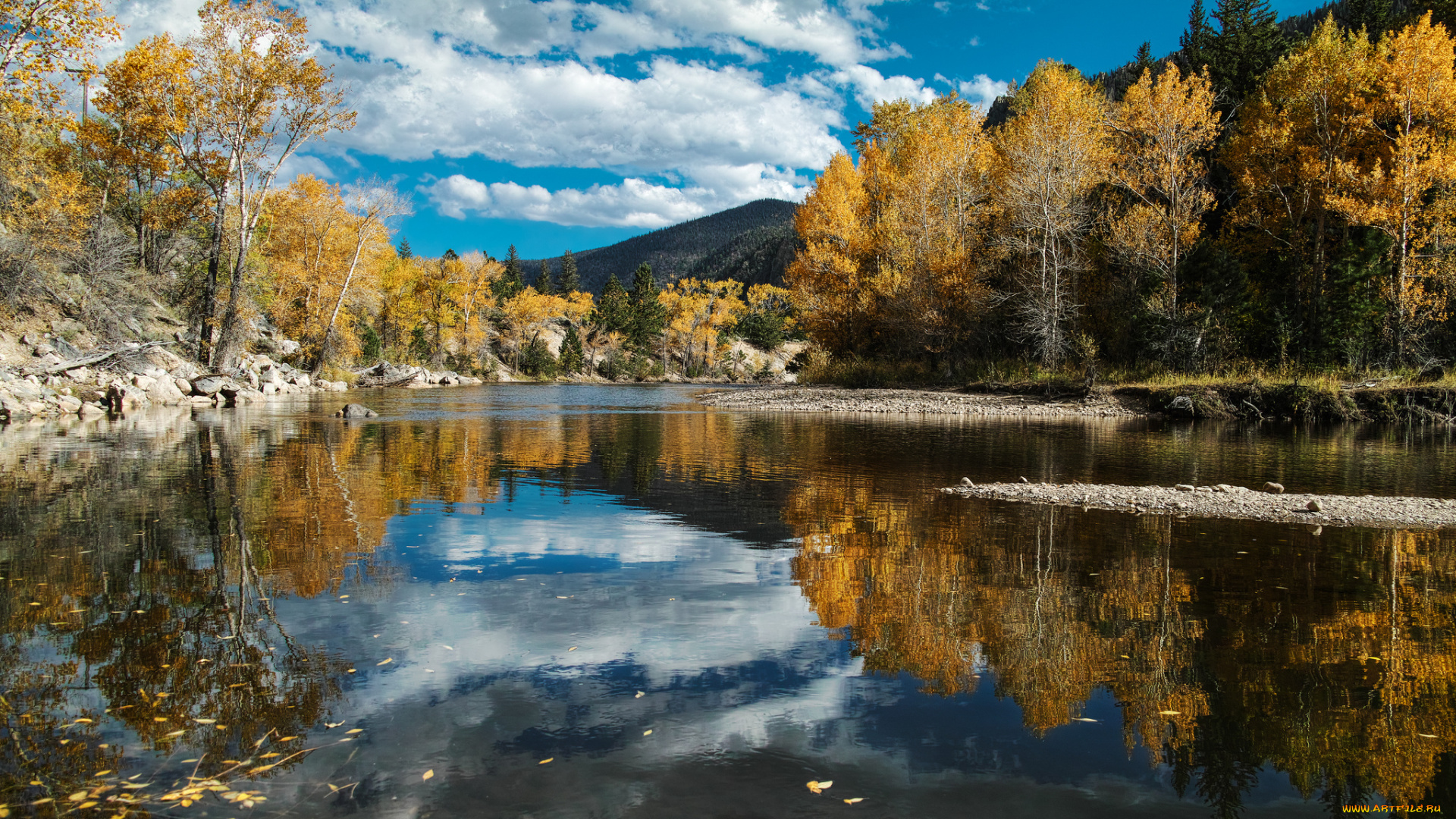 природа, реки, озера, река, лес, осень, небо, облака
