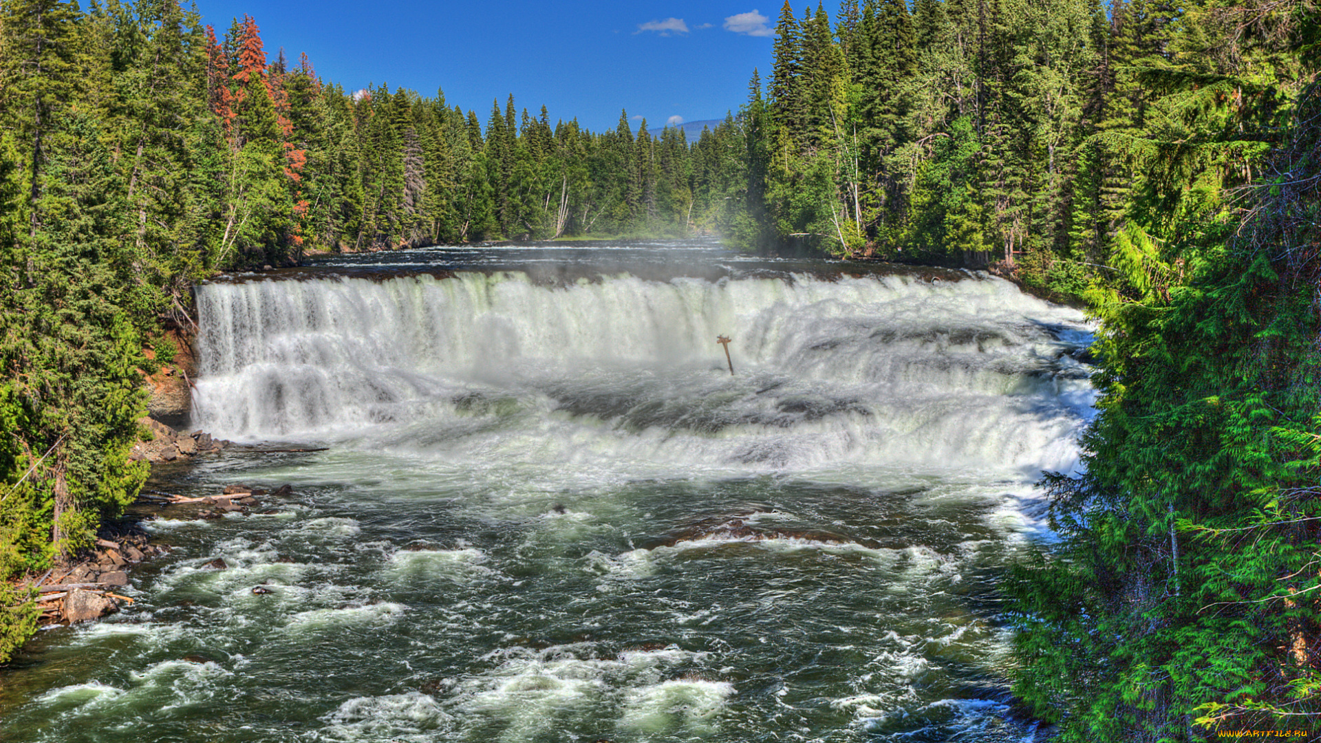 природа, водопады, горы, лес, река, водопад