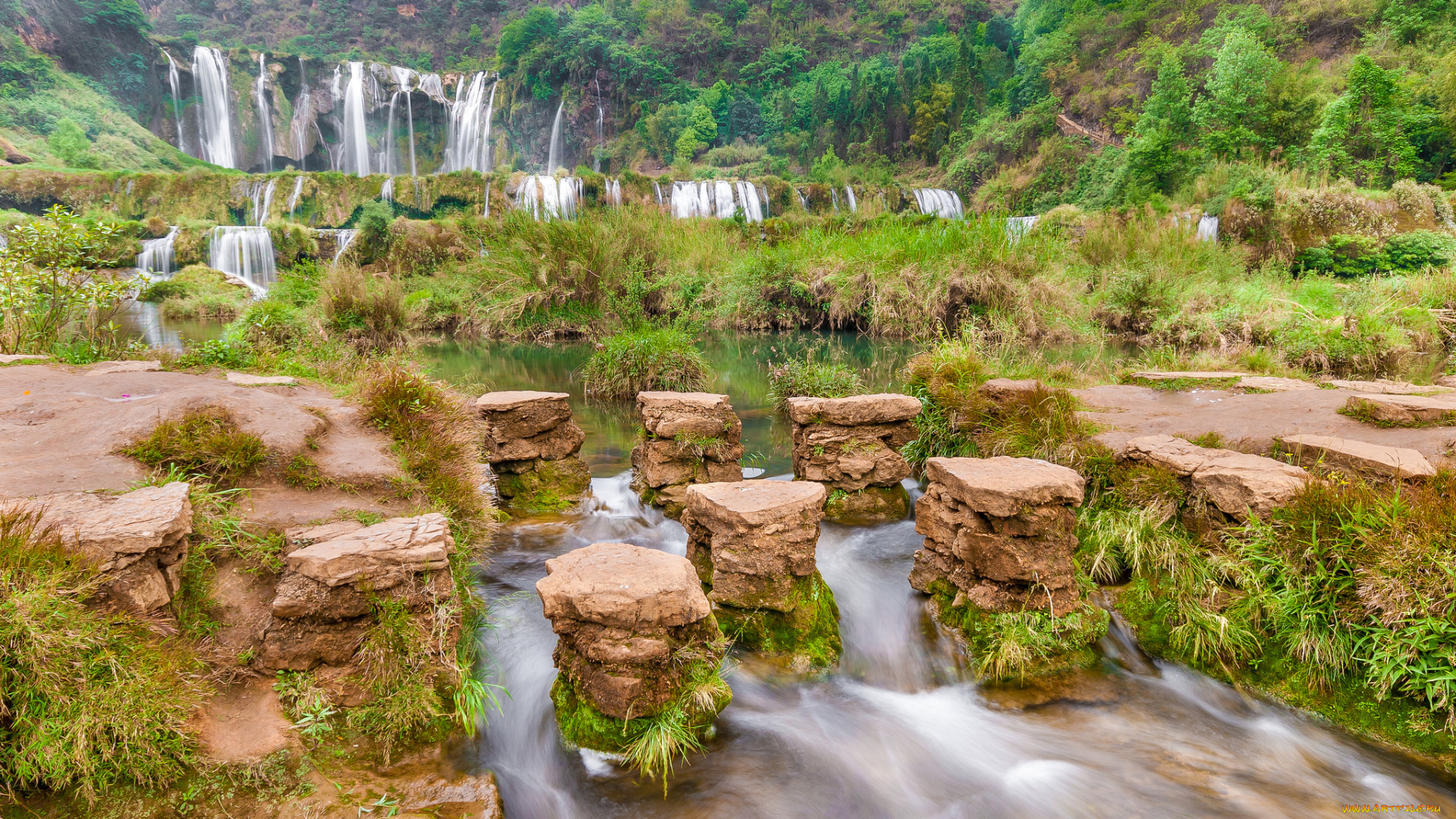 природа, водопады, водопад, скалы, река