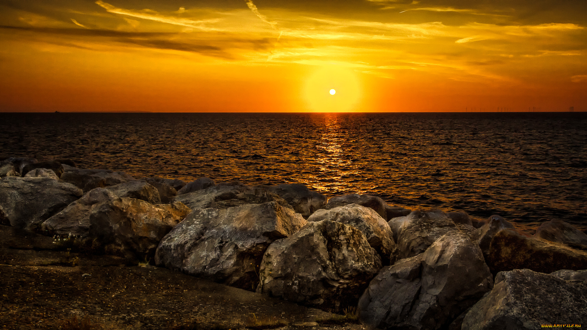 природа, восходы, закаты, горизонт, океан, солнце, зарево