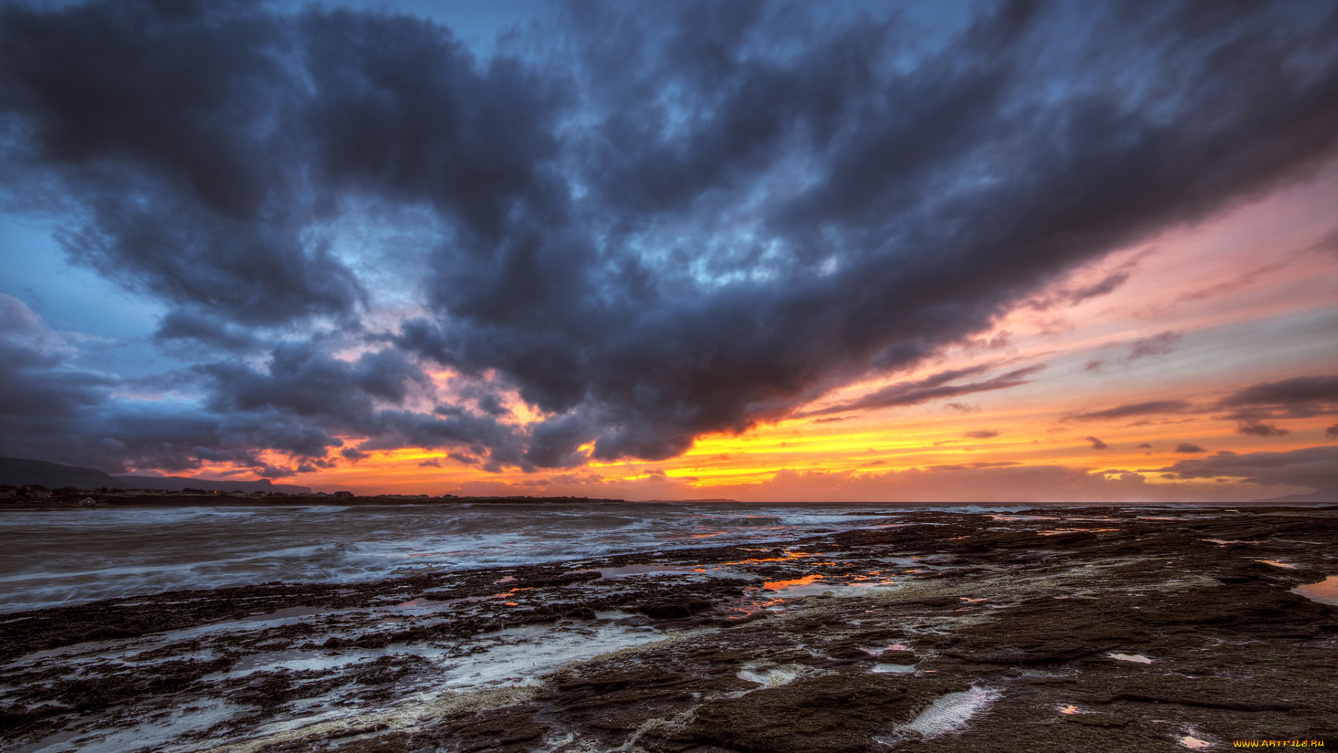 природа, восходы, закаты, закат, вечер, ирландия, графство, донегал, пляж