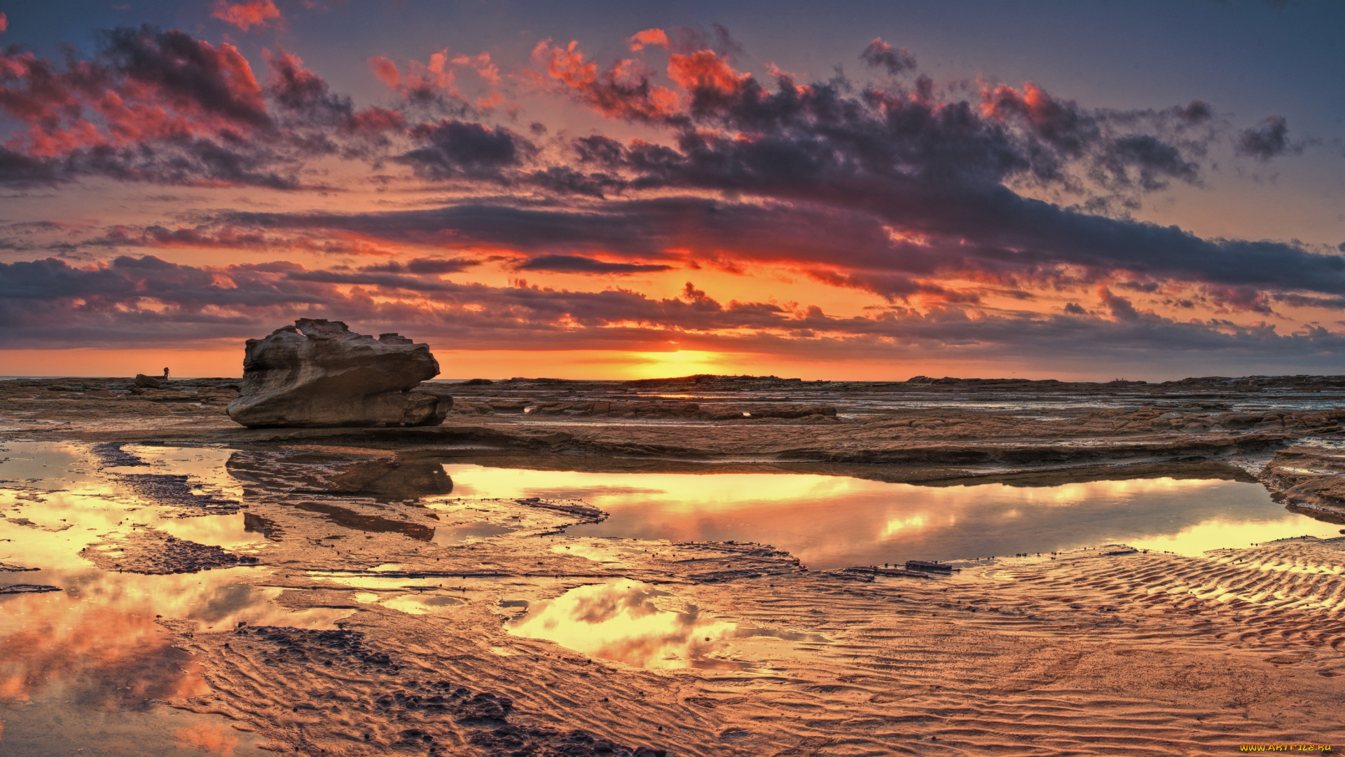 природа, восходы, закаты, закат, вечер, отлив, пляж, море